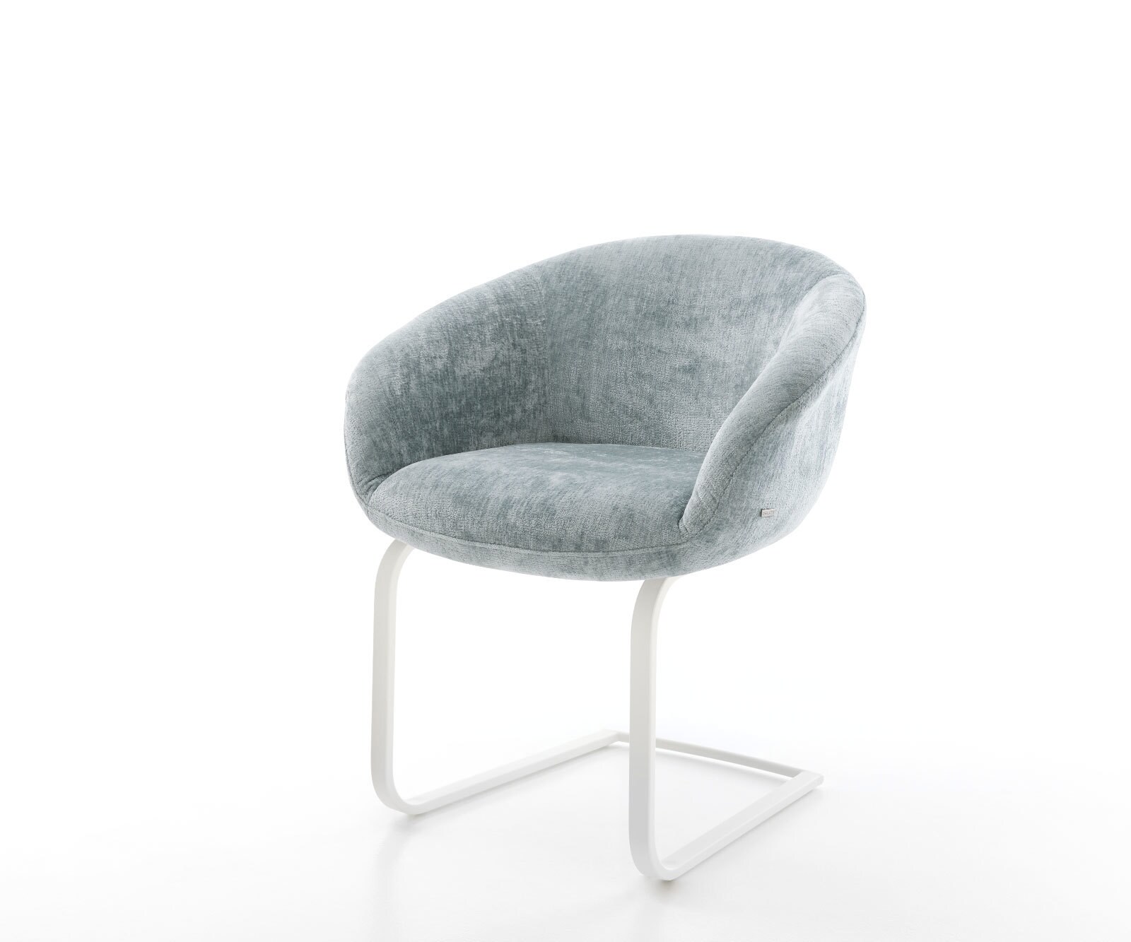 Cantilever Vinka-Flex avec accoudoirs chenille bleu pastel pied cantilever plat blanc ressorts ensachés