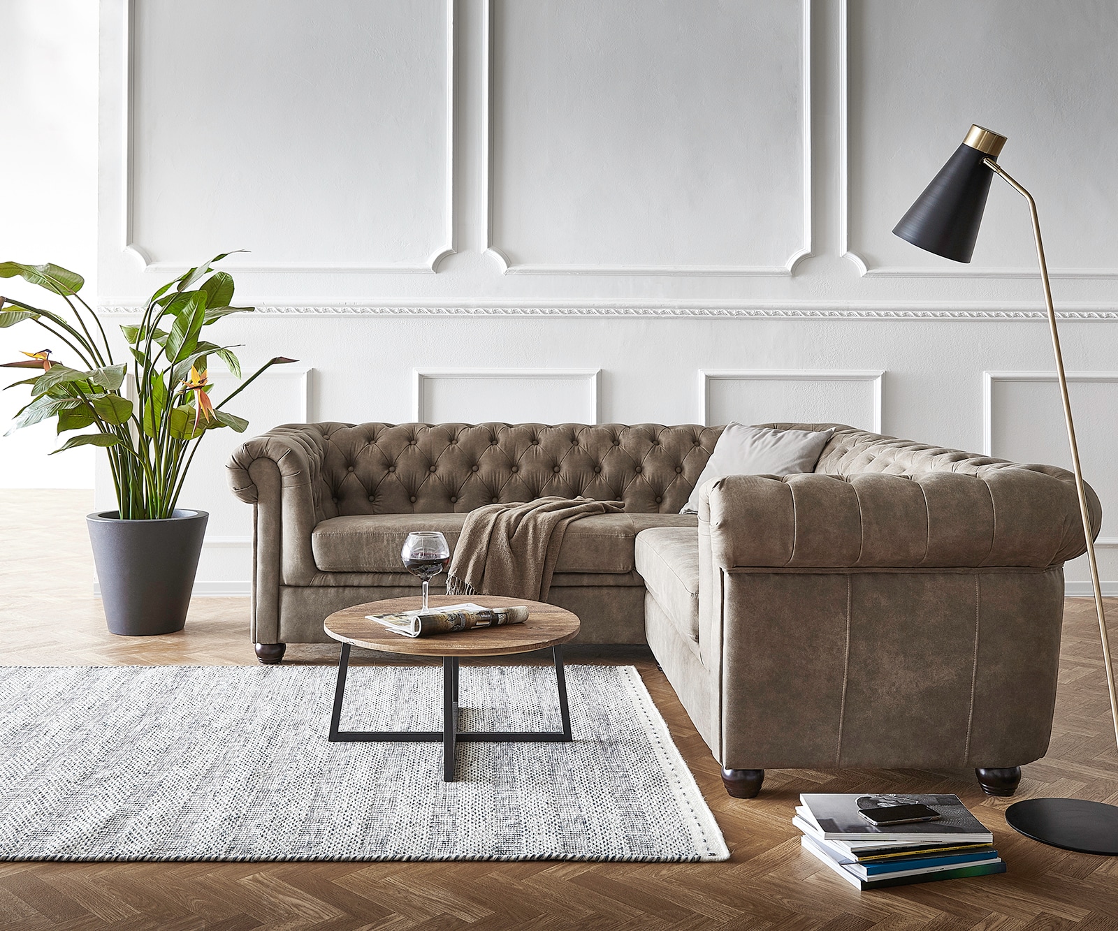 Canapé-d'angle Chesterfield 209x200 cm taupe matelassé 5 Canapé-d'angle Chesterfield 209x200 cm taupe matelassé 5