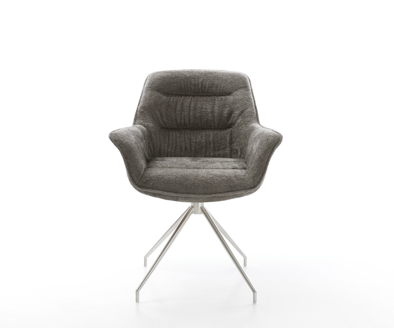 Chaise-de-salle-à-manger Kaira-Flex bouclé doux couleur boue pied croisé conique acier inoxydable 1