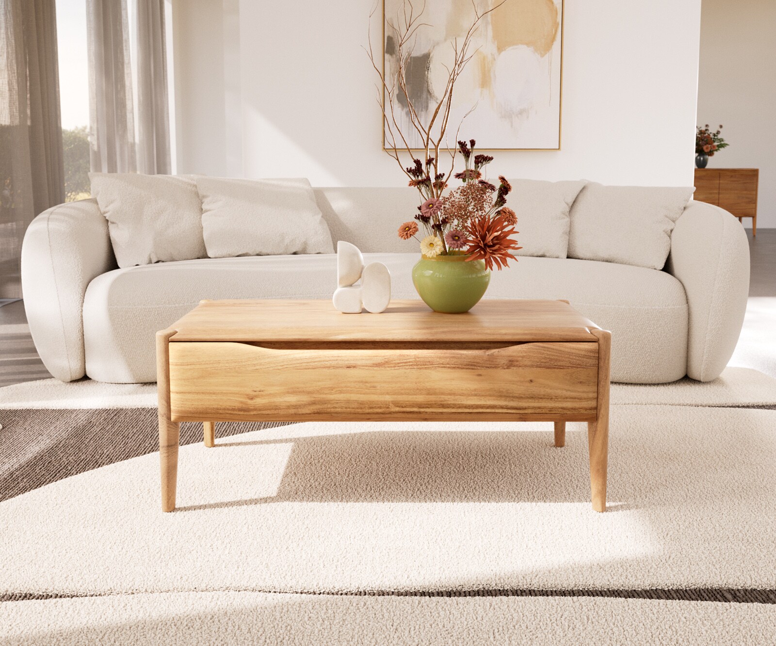 Table-basse Simcha 100x50 cm acacia naturel 2 abattants 1