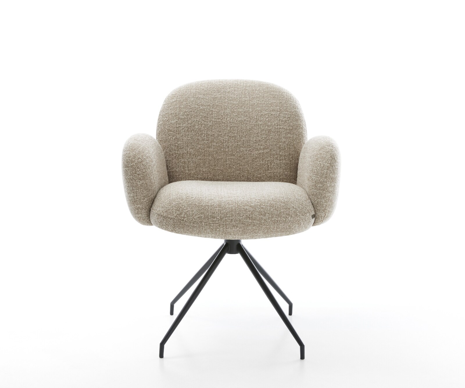 Chaise-de-salle-à-manger Nube-Flex avec accoudoirs tissu tissé doux beige pied croisé conique noir resorts ensachés 2
