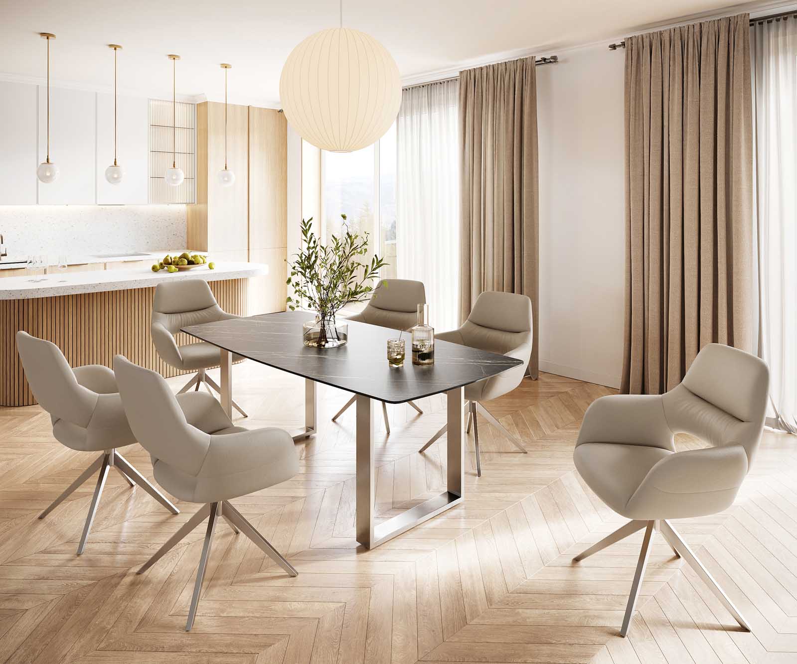 Table-à-manger Edge forme Boot 200x100 céramique Laminam® noir desir brun inox étroit 6