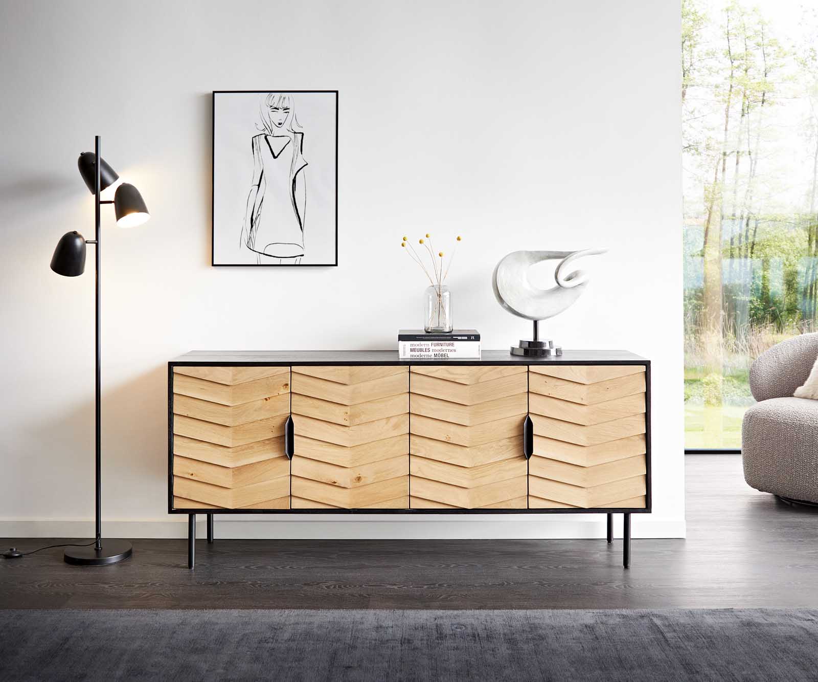 Buffet Muvi 175 cm chêne naturel manguier noir métal noir 4 portes 1