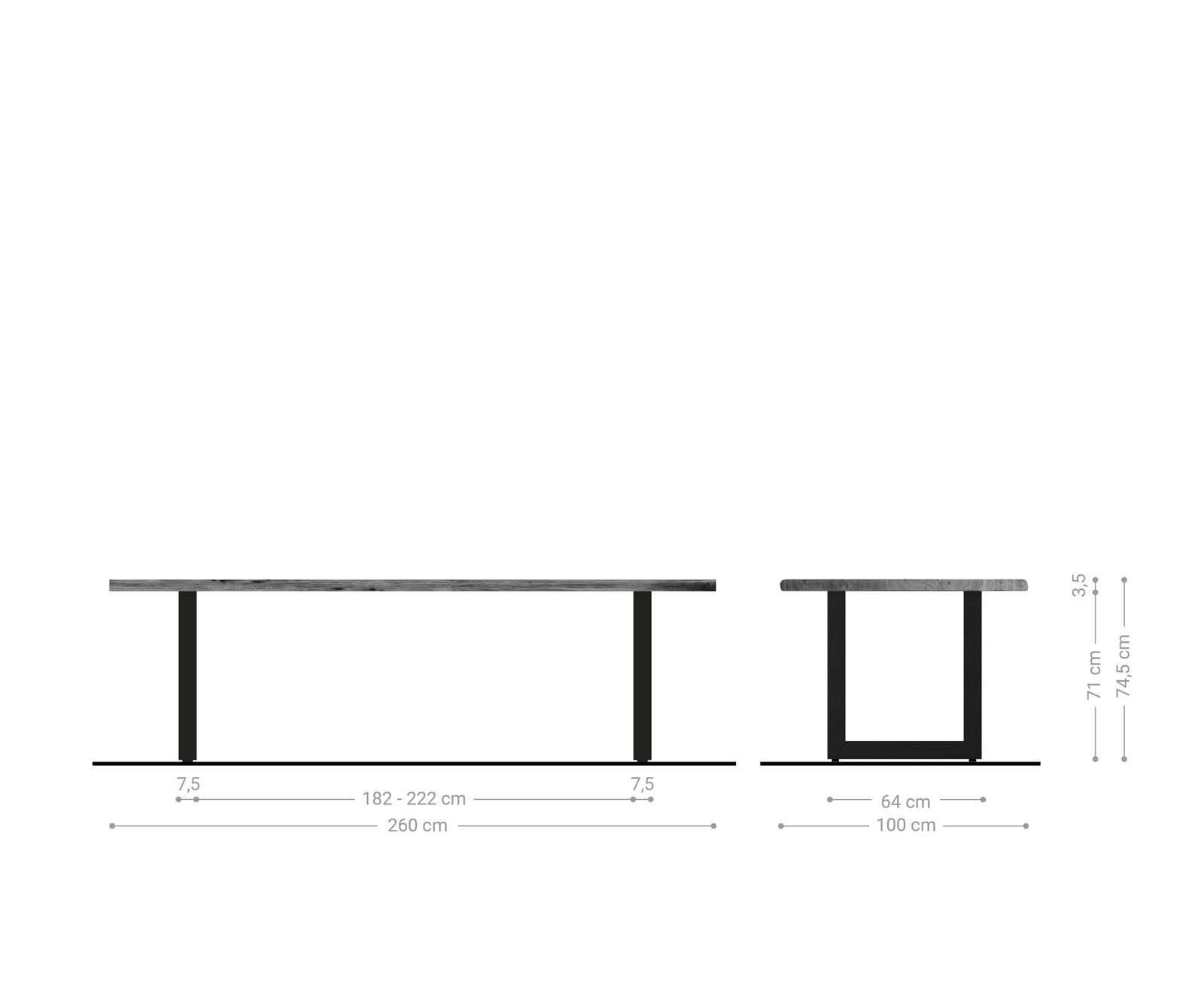Table-à-manger Edge 260x100 acacia platine acier inoxydable large Live-Edge 5
