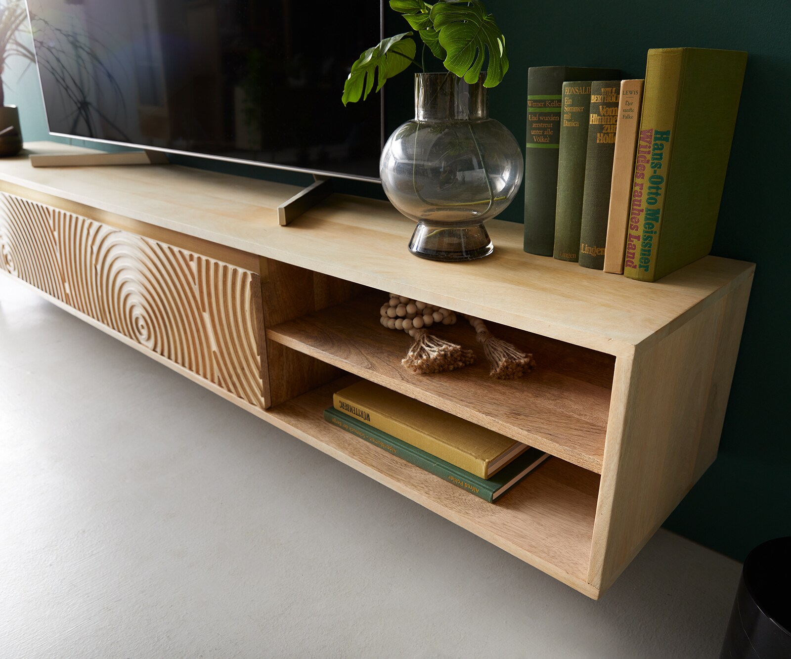 Meuble TV Budaya 220 cm en bois de manguier naturel 3 portes 2 compartiments. 5 Meuble TV Budaya 220 cm en bois de manguier naturel 3 portes 2 compartiments. 5