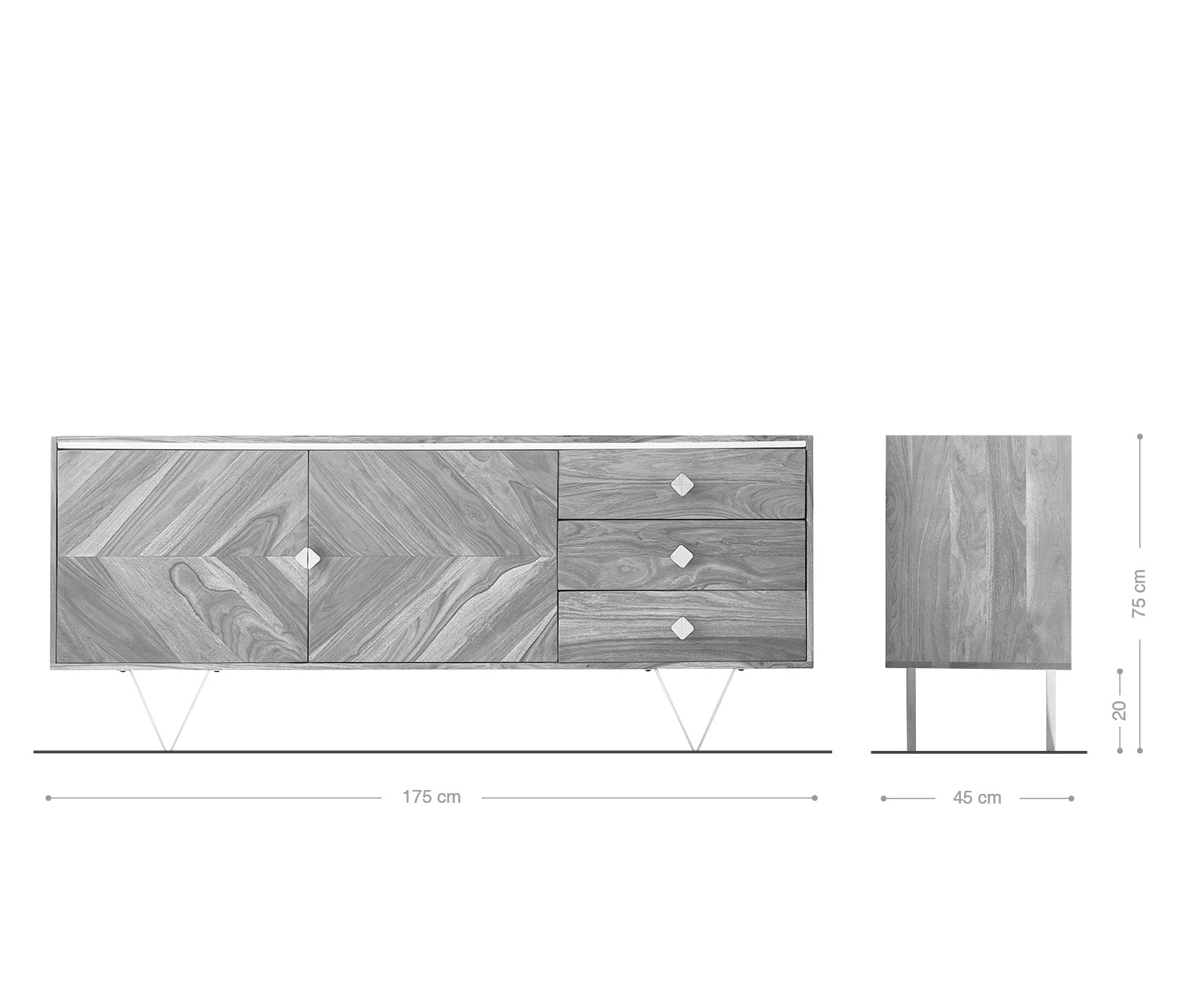 Buffet Pacino 175 cm sheesham nature plaque de pierre blanche 6 Buffet Pacino 175 cm sheesham nature plaque de pierre blanche 6