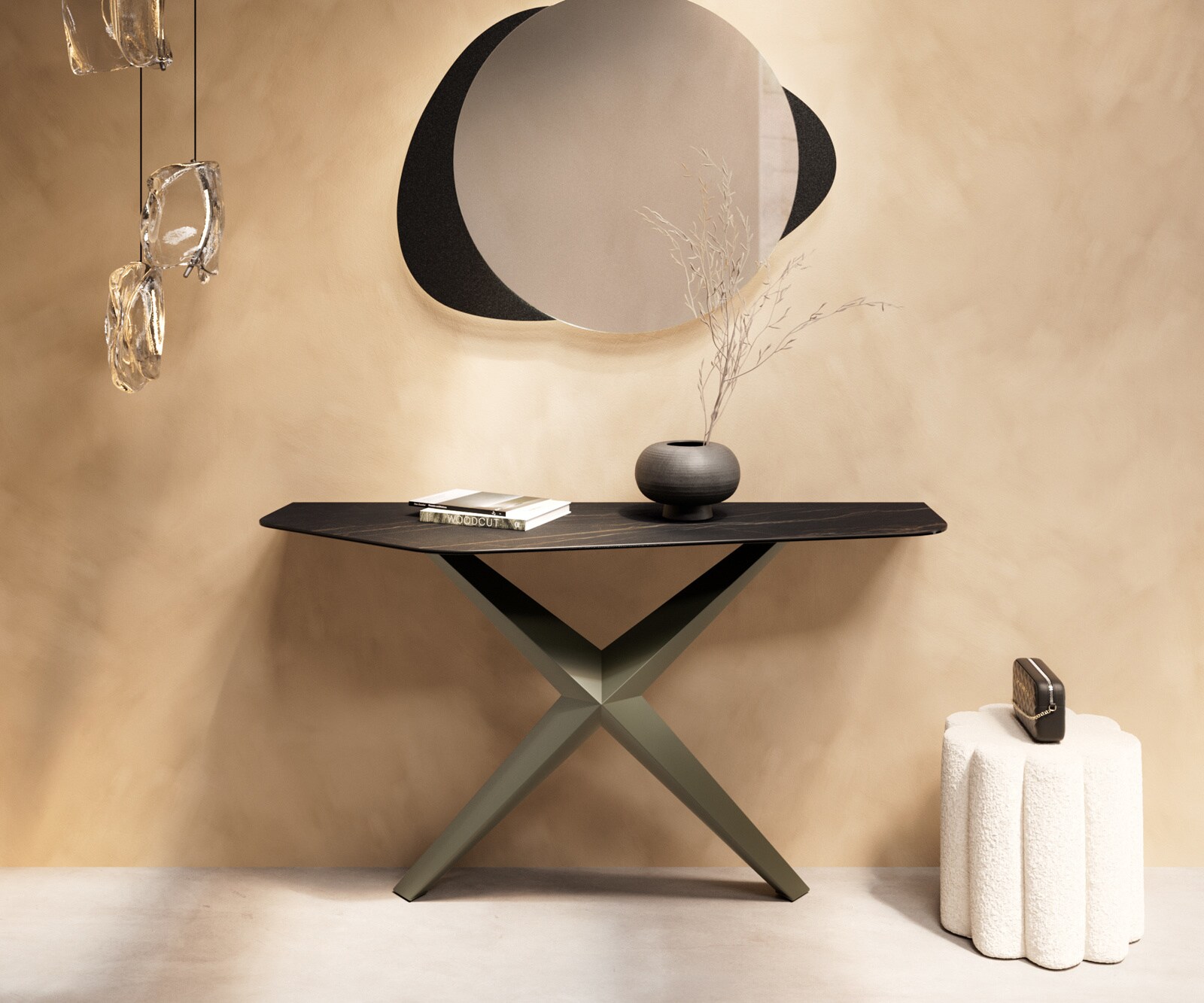 Console Edge Polygonal 140x50 cm Céramique Laminam® Noir Desir Braun Zentharo Métal Effektfinish Titan 1