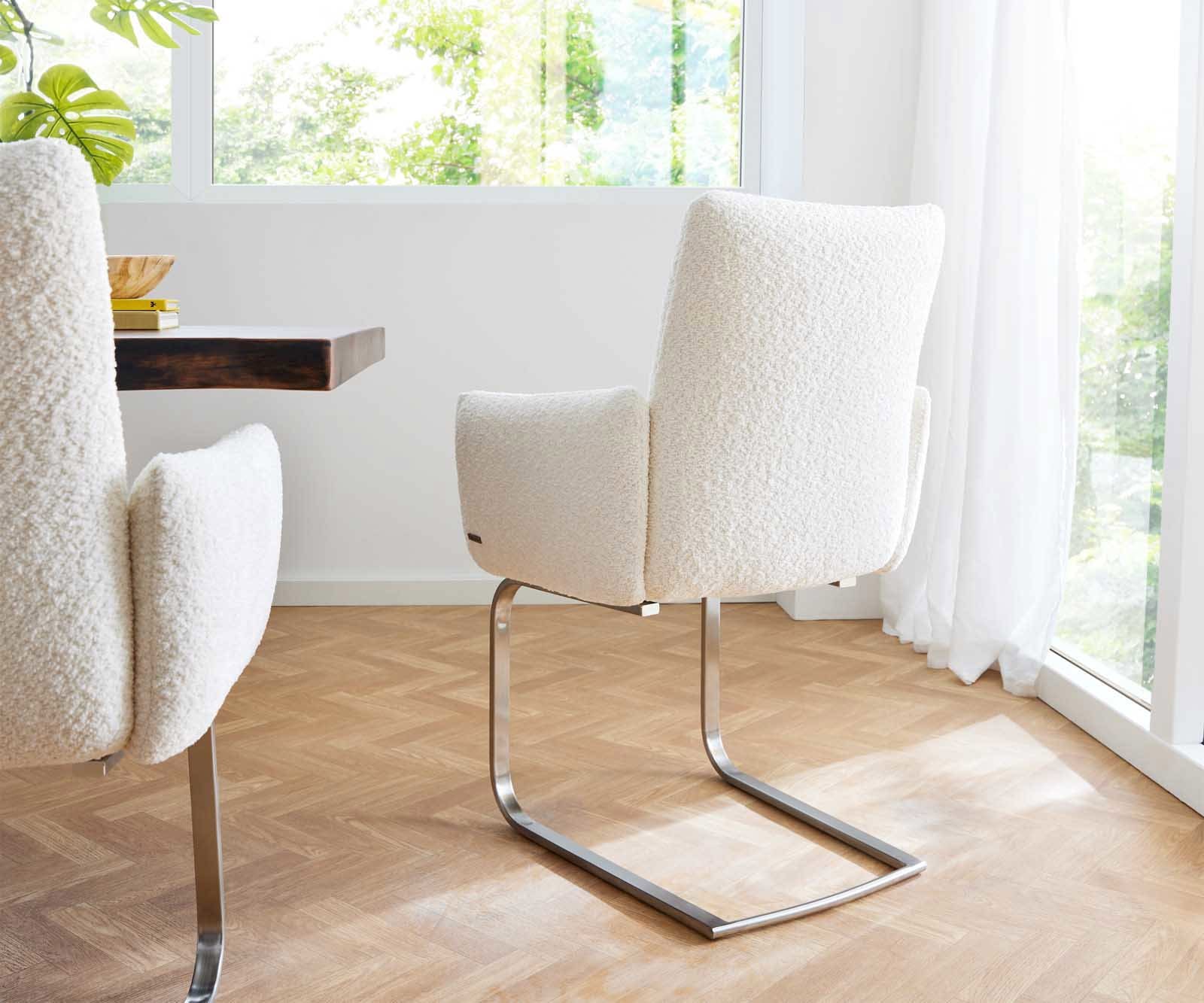 Cantilever Jova-Flex avec accoudoirs bouclé blanc pied cantilever rond acier inoxydable brossé ressorts ensachés 4 Cantilever Jova-Flex avec accoudoirs bouclé blanc pied cantilever rond acier inoxydable brossé ressorts ensachés 4