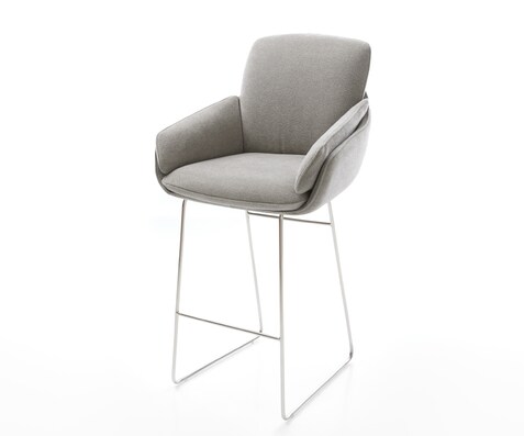 Chaise-de-bar Luan-Flex Tissu structuré doux Gris Pied trapèze acier inoxydable Argent
