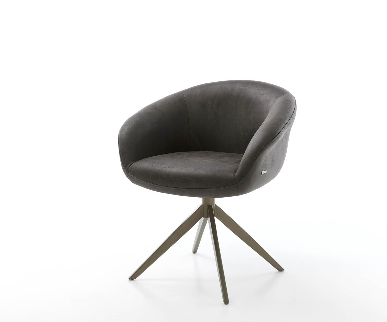 Chaise-pivotante Vinka-Flex avec accoudoirs microvelours anthracite vintage pied croisé large aspect titane pivotement sur 360° ressorts ensachés
