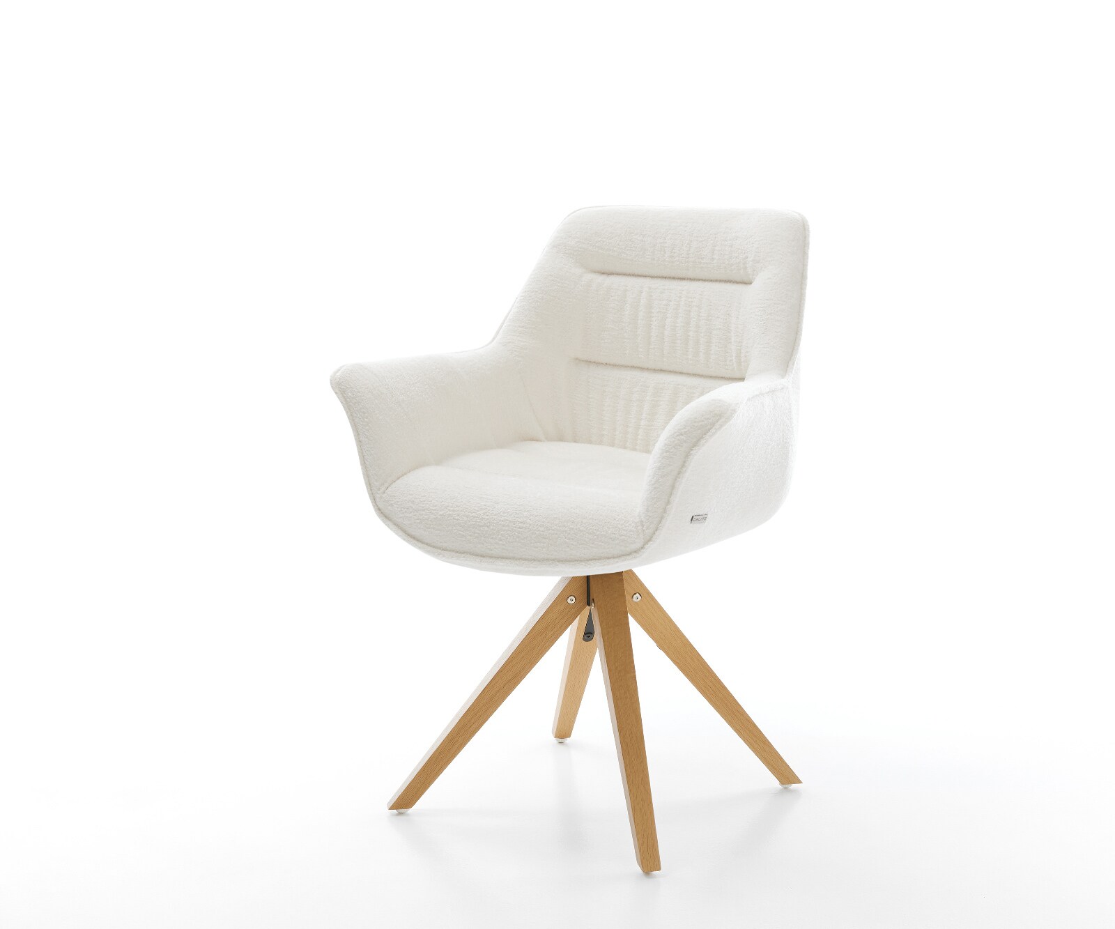 Chaise-pivotante Kaira-Flex bouclé doux beige pied en bois angulaire naturel pivotement sur 180°