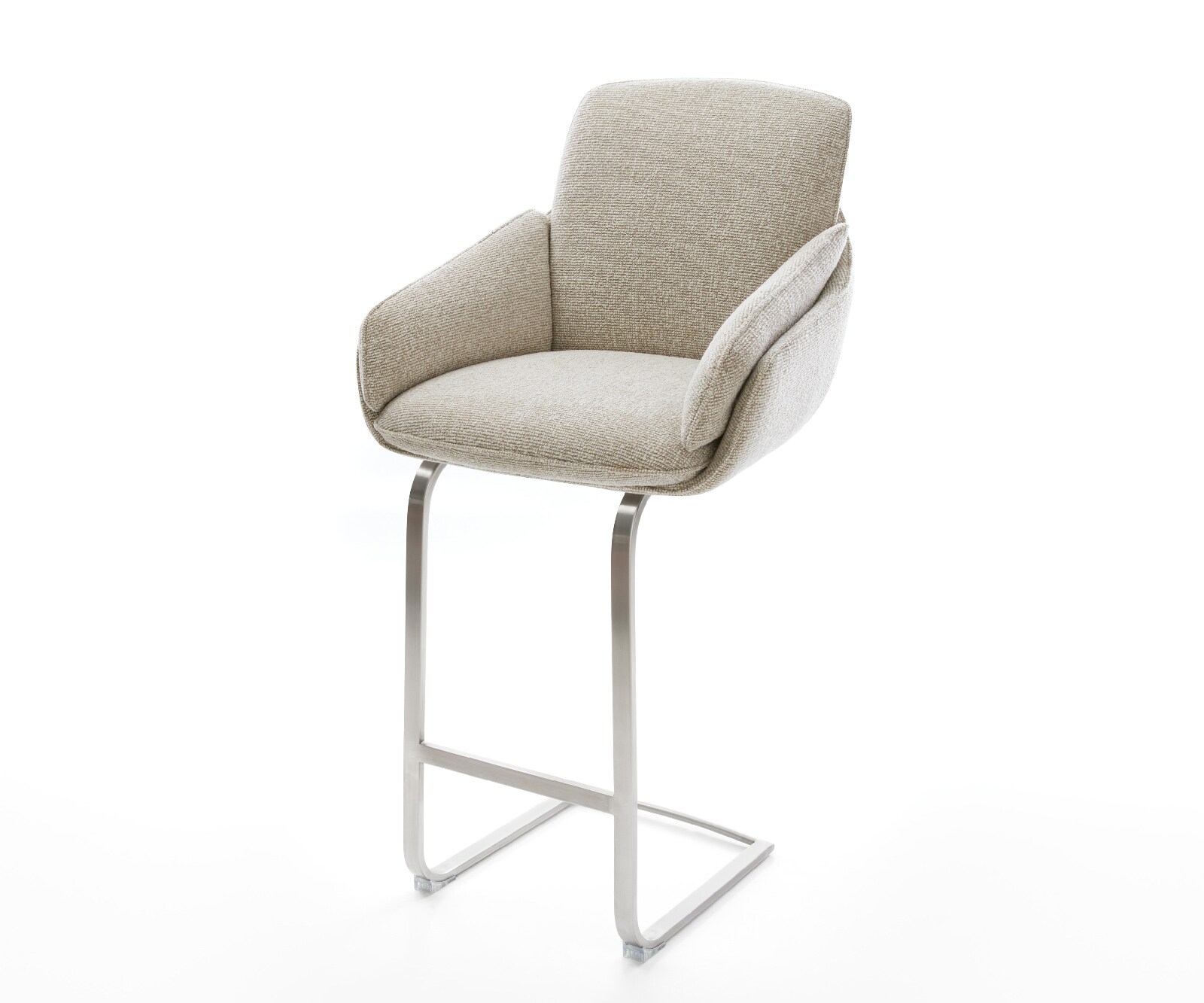 Chaise-de-bar Luan-Flex Tissu tissé doux Beige Pied cantilever acier inoxydable Argent 1