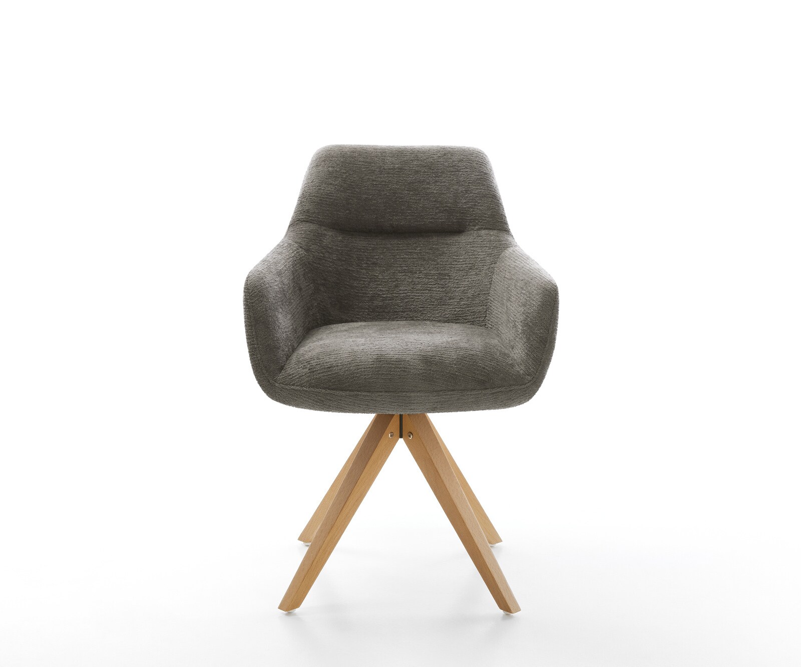 Chaise-pivotante Pejo-Flex bouclé doux couleur boue pied en bois angulaire naturel pivotement sur 180° resorts ensachés 2