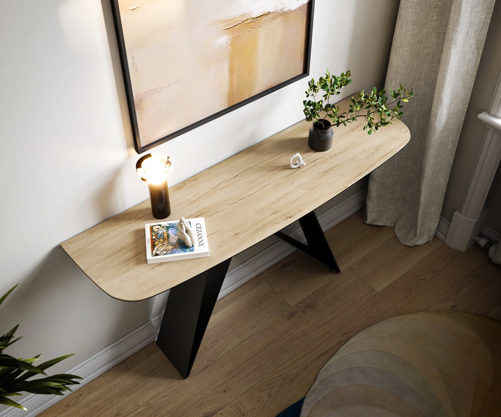 Console Edge forme bateau 140x40 cm Céramique Laminam® Sabbia Eichefarbig Velio Métal Noir 2