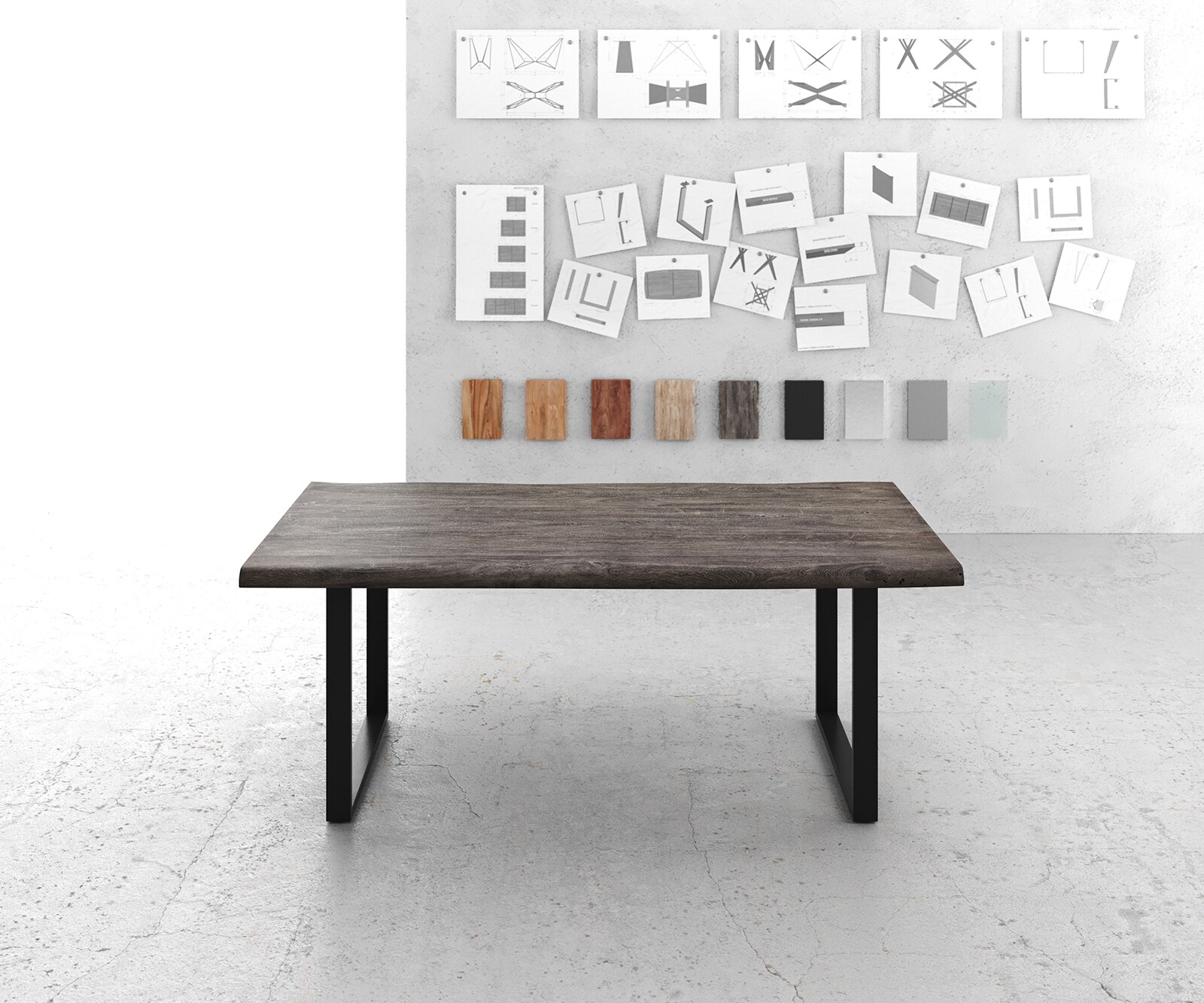 Table à manger Edge 200x100 XL acacia platine cadre traineau noir Live-Edge 1 Table à manger Edge 200x100 XL acacia platine cadre traineau noir Live-Edge 1