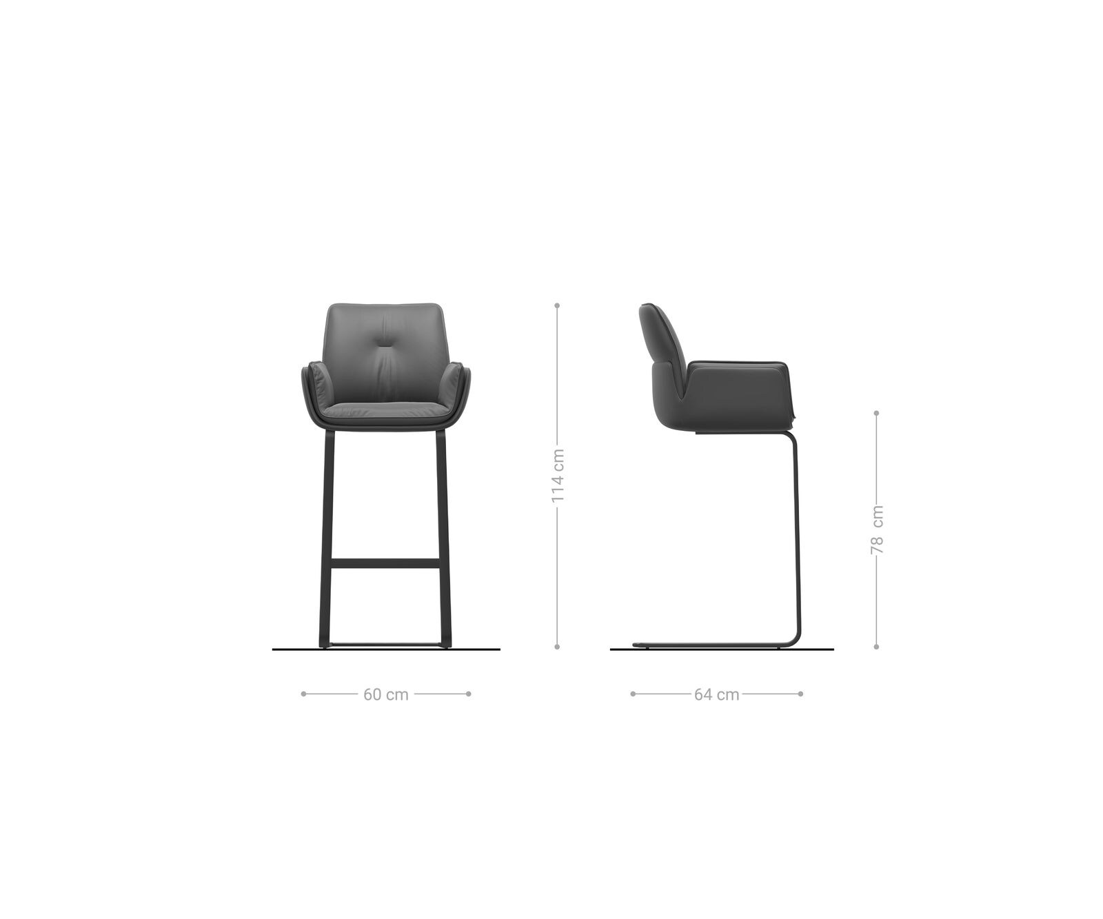 Chaise-de-bar Nela-Flex Tissu structuré doux Gris Pied cantilever plat noir Noir 6