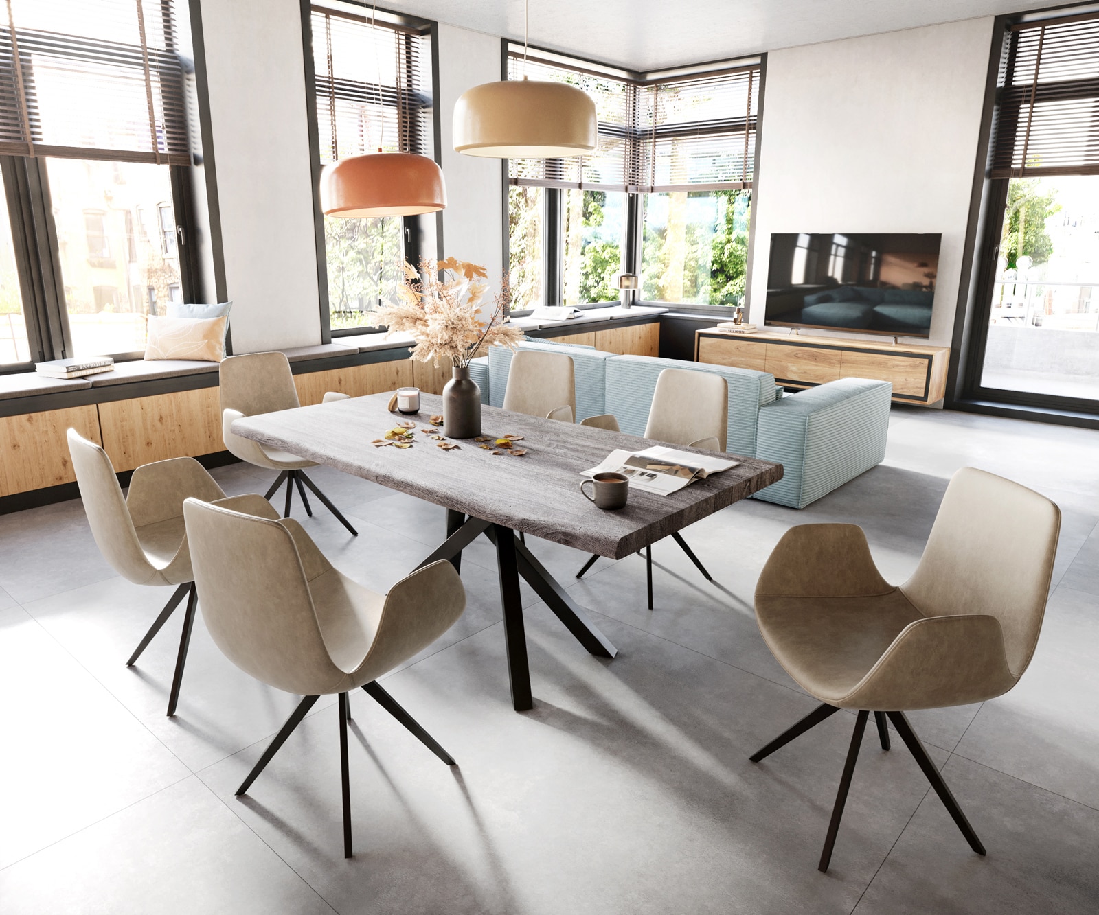 Chaise-de-salle-à-manger Ilia-Flex avec accoudoirs microvelours beige vintage pied croisé angulaire noir 3 Chaise-de-salle-à-manger Ilia-Flex avec accoudoirs microvelours beige vintage pied croisé angulaire noir 3