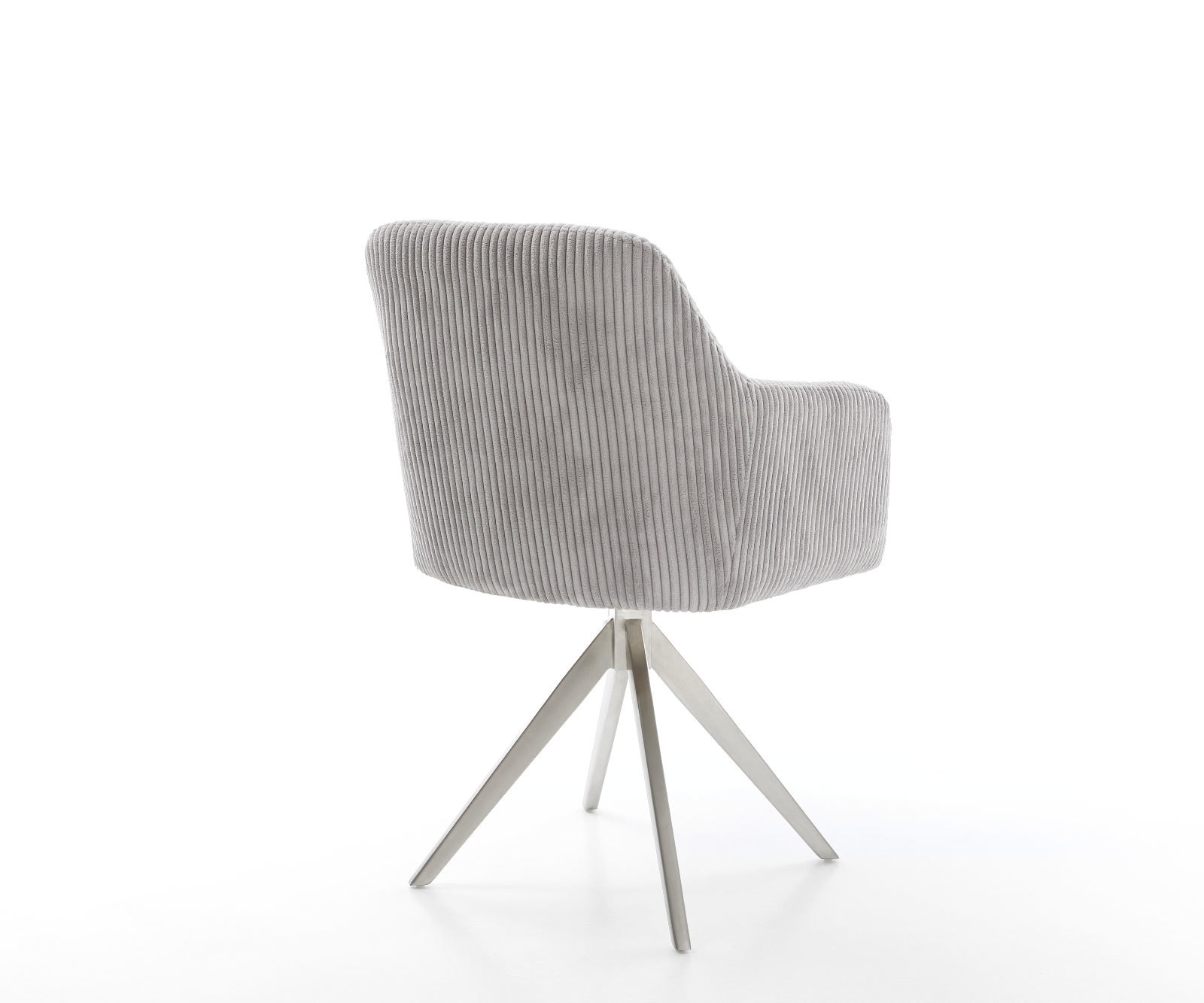 Chaise-de-salle-à-manger Greg-Flex côtelé gris argenté pied croisé angulaire acier inoxydable brossé ressorts ensachés 4 Chaise-de-salle-à-manger Greg-Flex côtelé gris argenté pied croisé angulaire acier inoxydable brossé ressorts ensachés 4