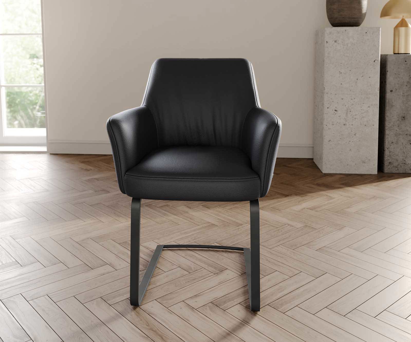 Cantilever Xana-Flex avec accoudoirs cuir de vache noir pied cantilever plat noir ressorts ensachés 1
