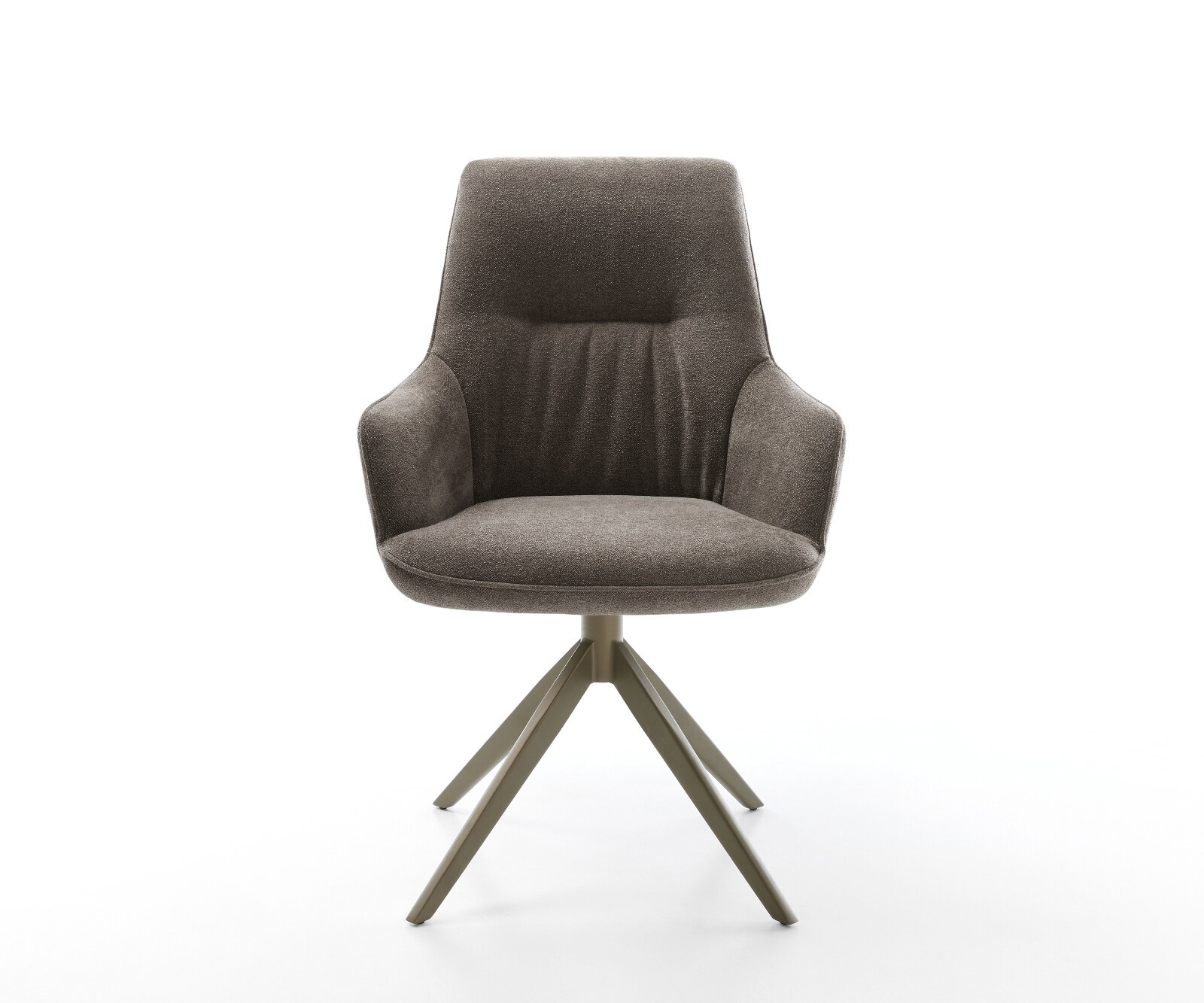 Chaise-pivotante Zelia-Flex avec accoudoirs tissu structuré doux taupe pied croisé large aspect titane pivotement sur 360° fonction bascule ressorts ensachés 1