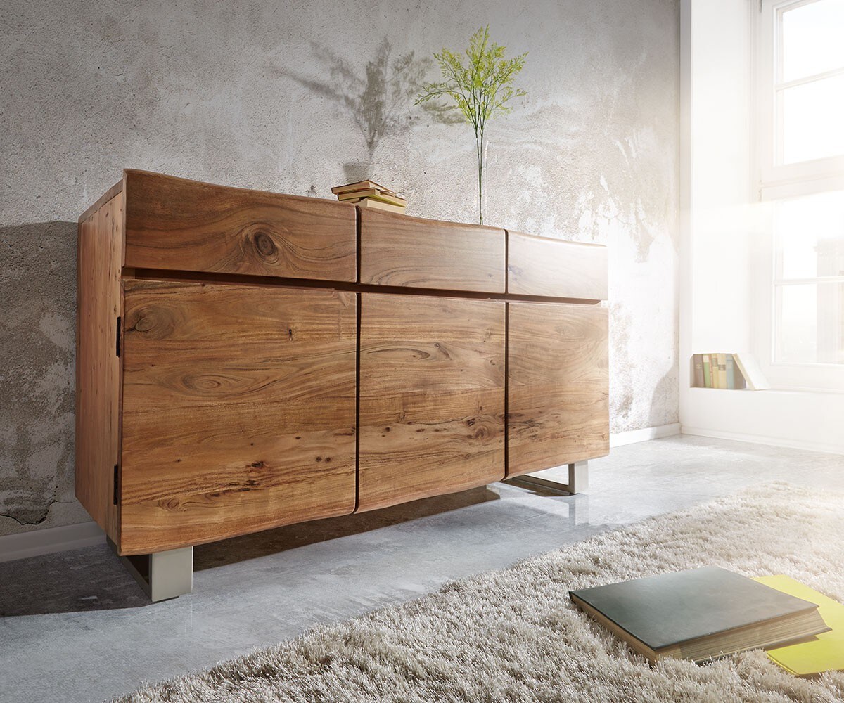 Commode Live-Edge en acacia avec portes et tiroirs bord d'arbre 2