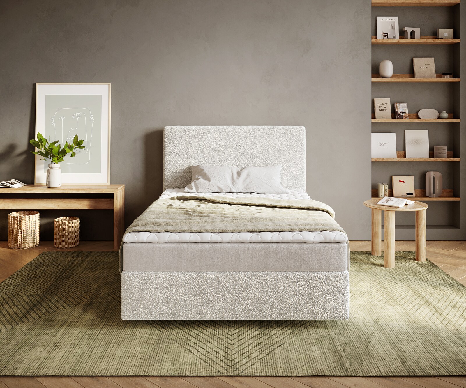Lit-à-sommier-tapissier  Dream-Well 120x200 cm Bouclé Crème-Blanc avec matelas et surmatelas 1
