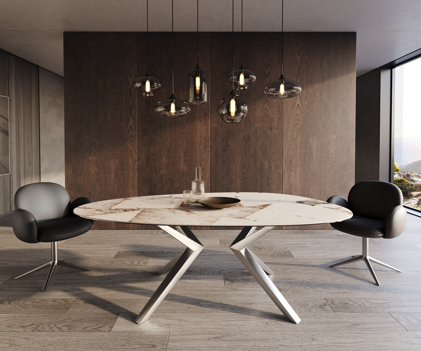 Table à manger Edge Ovale 220x120 Céramique Iris FMG Patagonia Lappato Zenthara anguleux Acier inoxydable 1