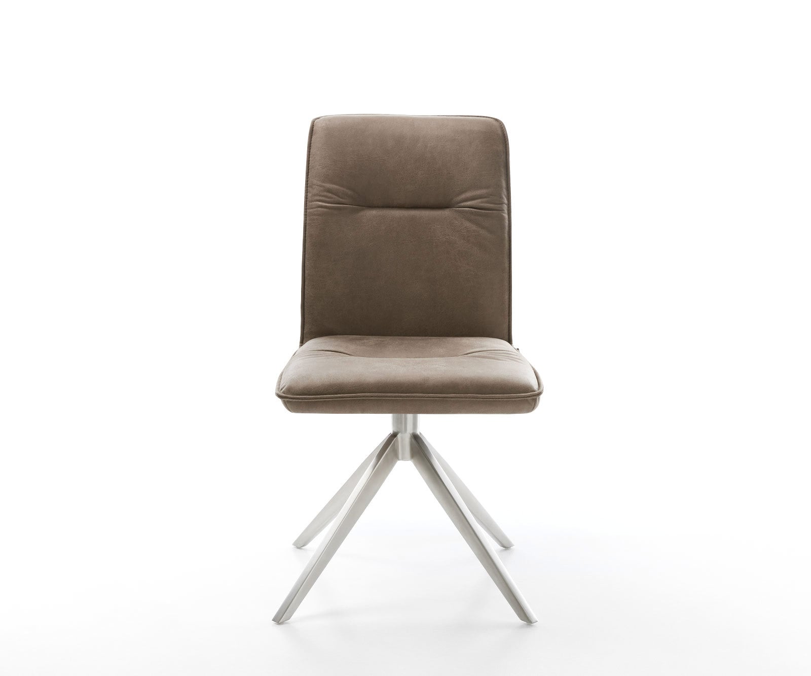 Chaise-pivotante Vinjo-Flex microvelours taupe vintage pied croisé large acier inoxydable brossé pivotement sur 360° fonction bascule 1 Chaise-pivotante Vinjo-Flex microvelours taupe vintage pied croisé large acier inoxydable brossé pivotement sur 360° fonction bascule 1