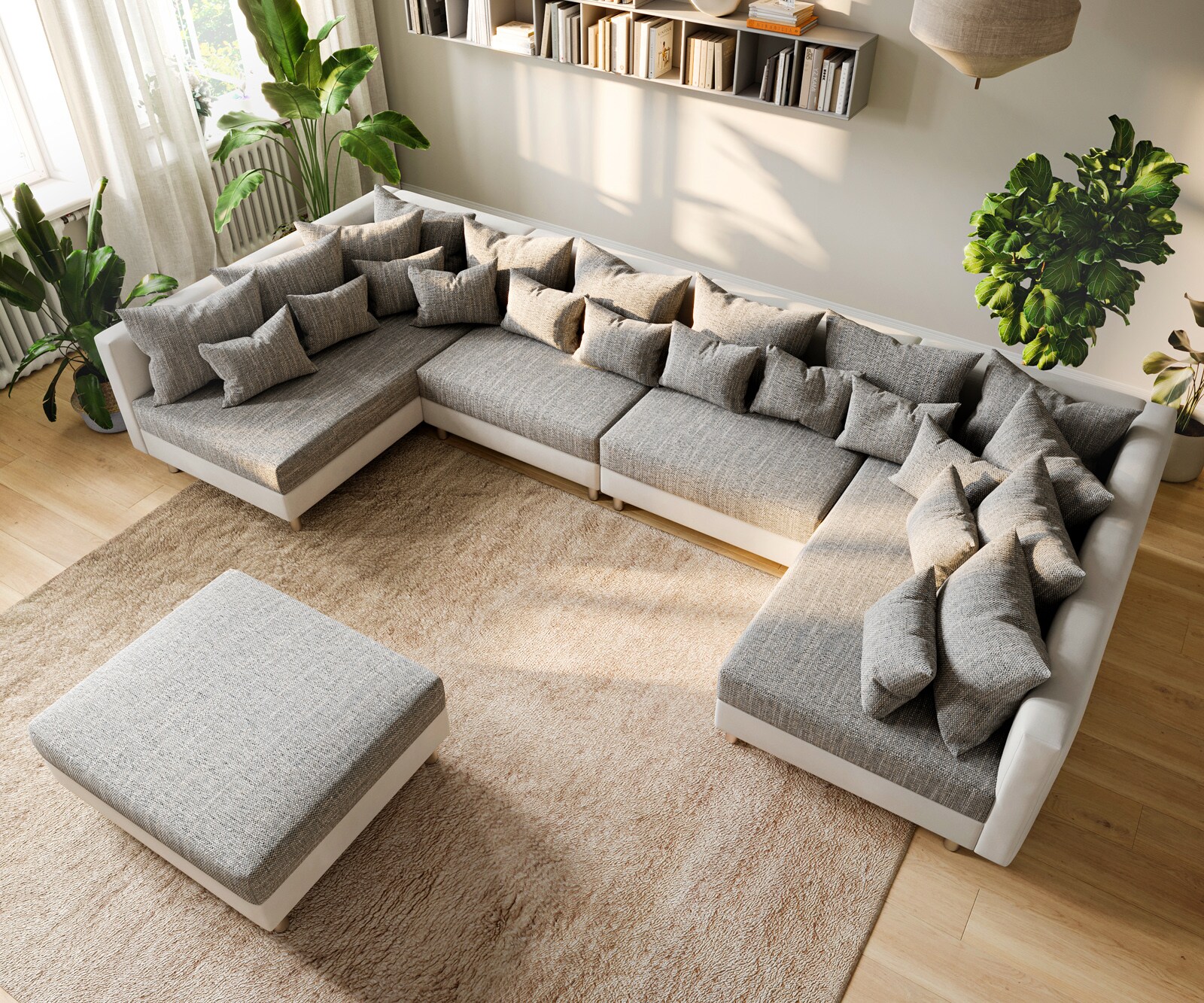 Canapé-panoramique Clovis XL Blanc Gris clair Tabouret de canapé modulable 4 Canapé-panoramique Clovis XL Blanc Gris clair Tabouret de canapé modulable 4