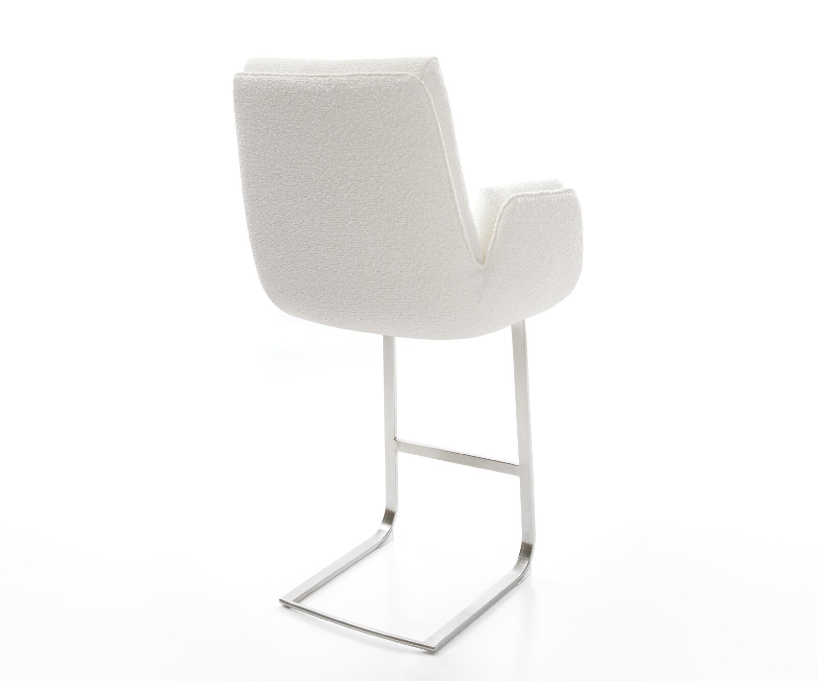 Chaise-de-bar Clea-Flex Bouclé Crème-blanc Pied cantilever acier inoxydable Argent 4
