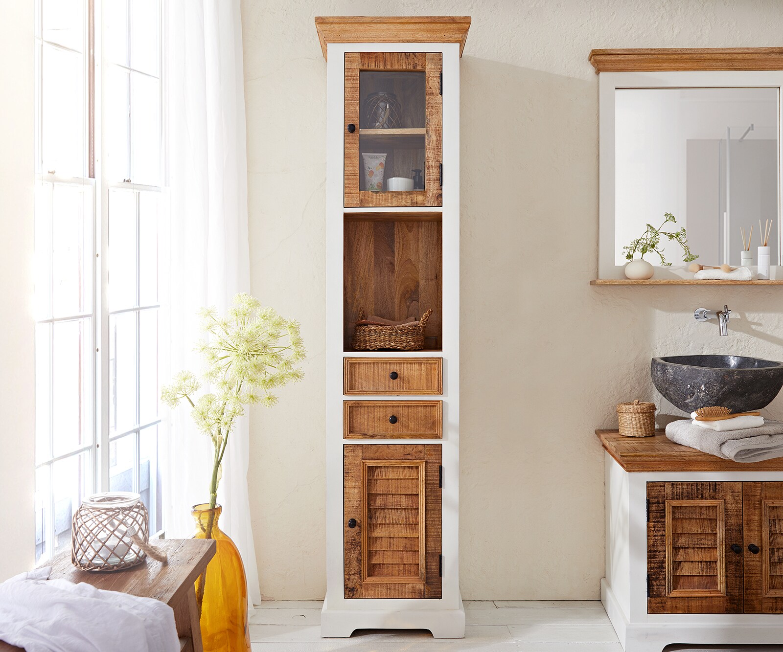 Armoire-haute Casa 45x190 cm Manguier Blanc Naturel 4 Armoire-haute Casa 45x190 cm Manguier Blanc Naturel 4