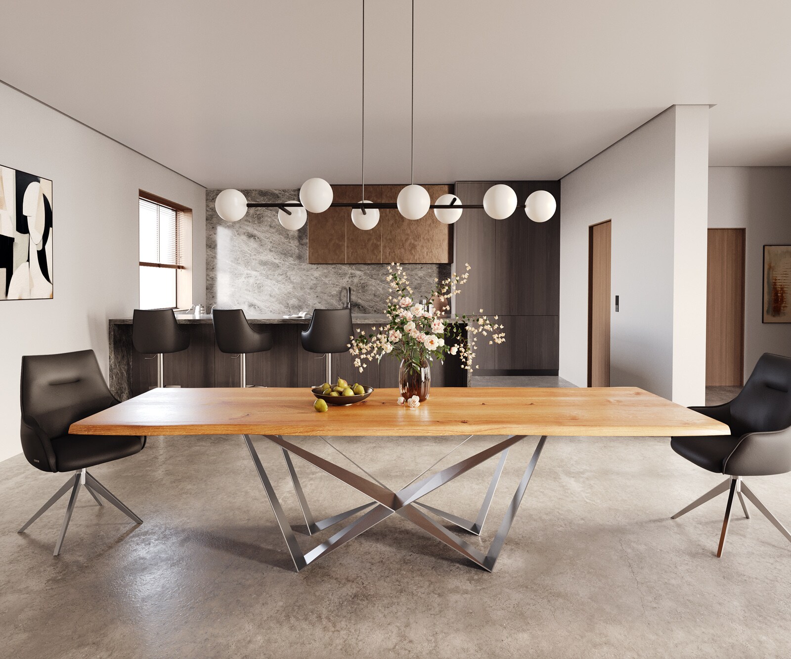 Table à manger Edge 300x100x4 chêne naturee Spider acier plat acier inoxydable Live-Edge 2