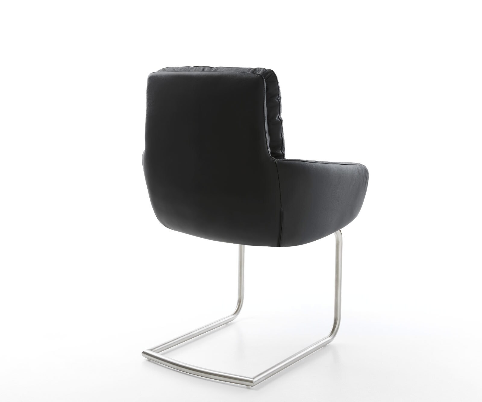 Cantilever Abelia-Flex avec accoudoirs cuir de vache noir pied cantilever rond acier inoxydable brossé 5