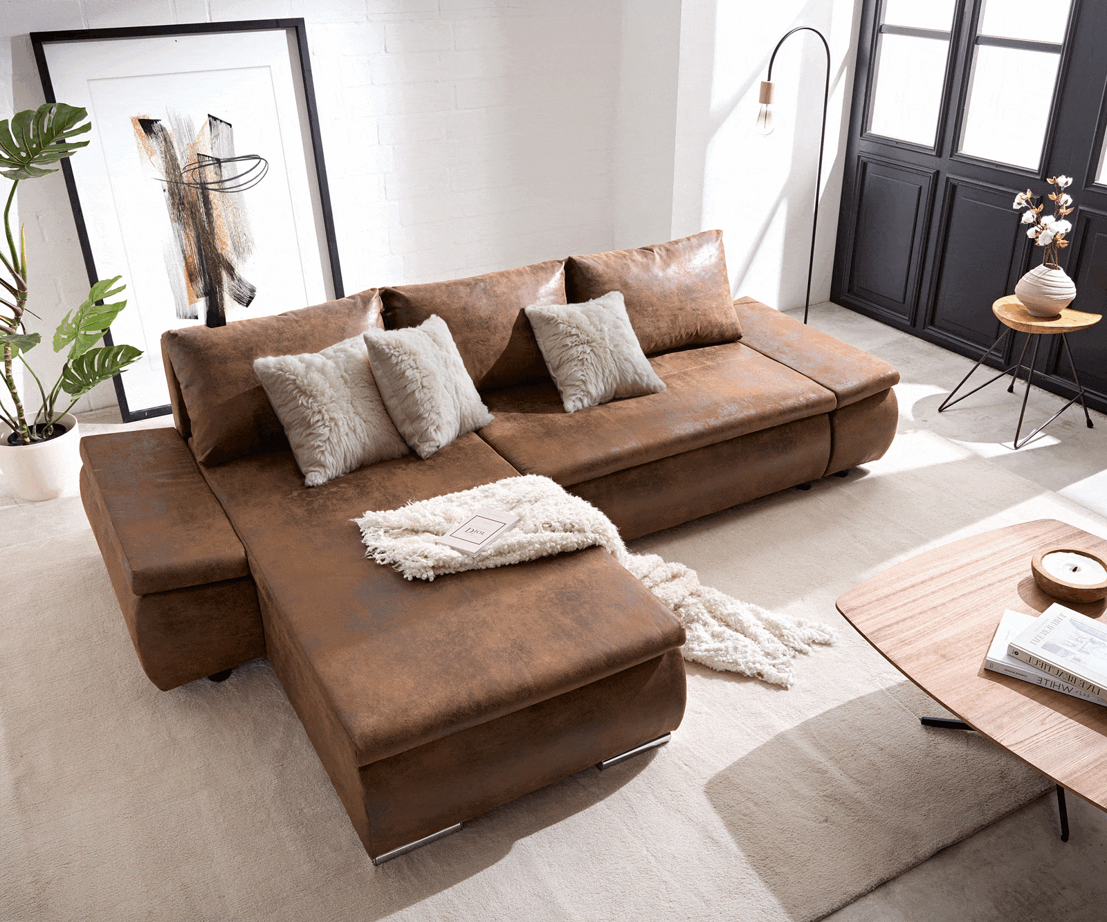 Canapé Abilene 260x175 cm ottoman marron variable avec fonction lit 5