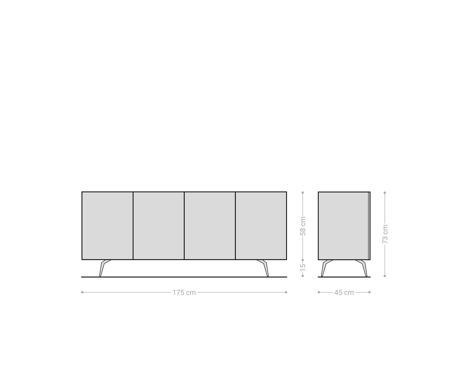 Buffet Imara 175 cm, couleur mangue, 2 portes, 3 tiroirs, pieds en angle en métal noir 6