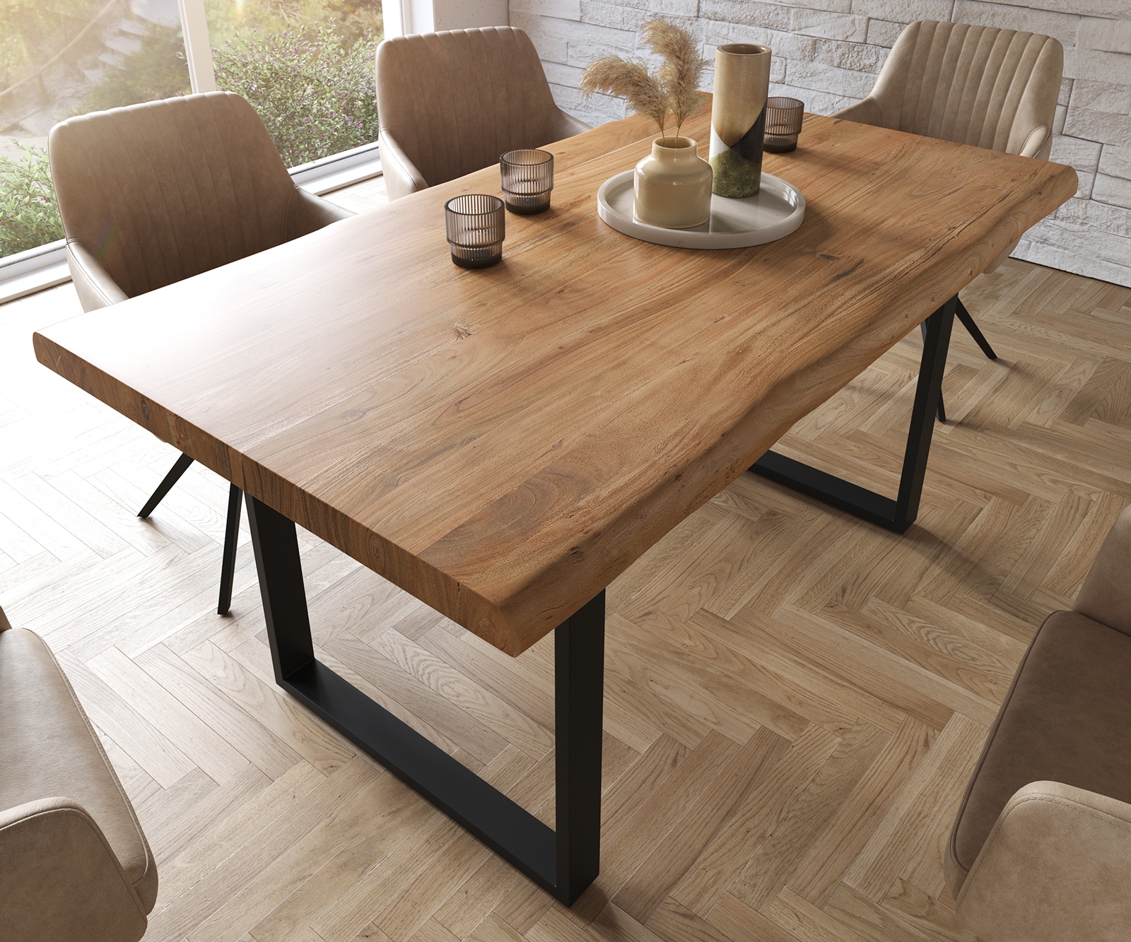 Table à manger Edge 160x90 XL acacia nature patin noir Live-Edge 3 Table à manger Edge 160x90 XL acacia nature patin noir Live-Edge 3