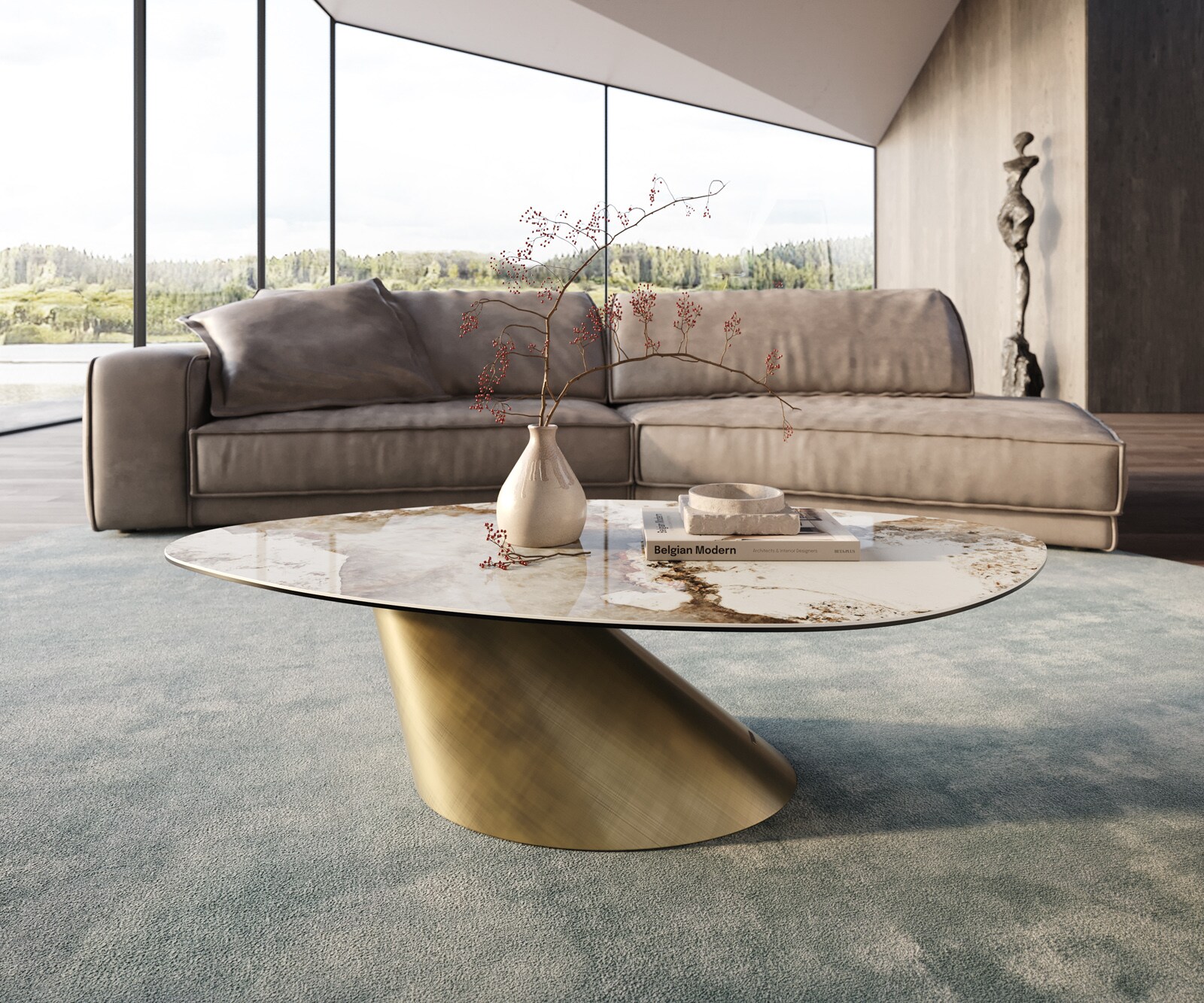 Table basse Edge Organique 140x76 cm céramique Minas Melange Conis doré métallique 1