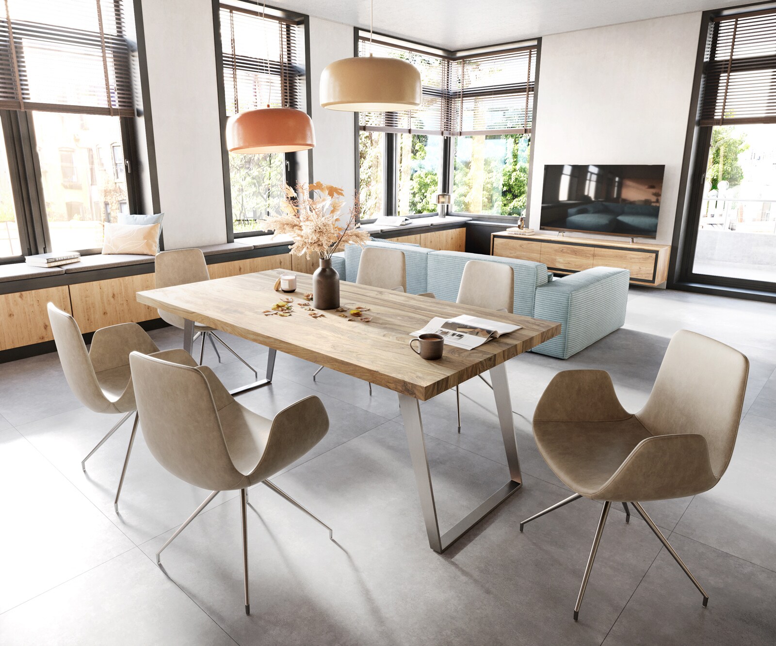 Chaise-de-salle-à-manger Ilia-Flex avec accoudoirs microvelours beige vintage pied croisé conique acier inoxydable brossé 3 Chaise-de-salle-à-manger Ilia-Flex avec accoudoirs microvelours beige vintage pied croisé conique acier inoxydable brossé 3