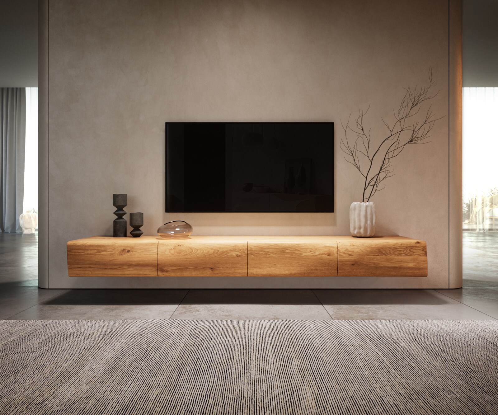 Meuble-TV New Live-Edge 200 cm chêne naturel 4 portes flottantes
