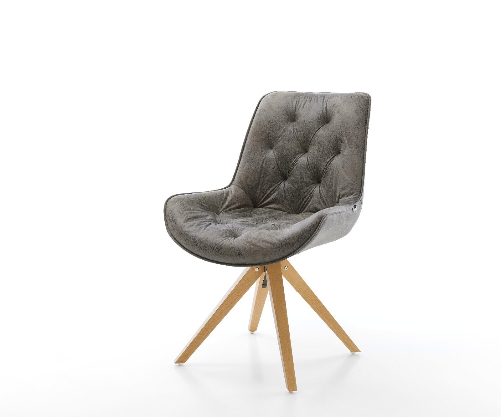 Chaise-de-salle-à-manger Taimi-Flex microvelours gris antique pied en bois angulaire naturel