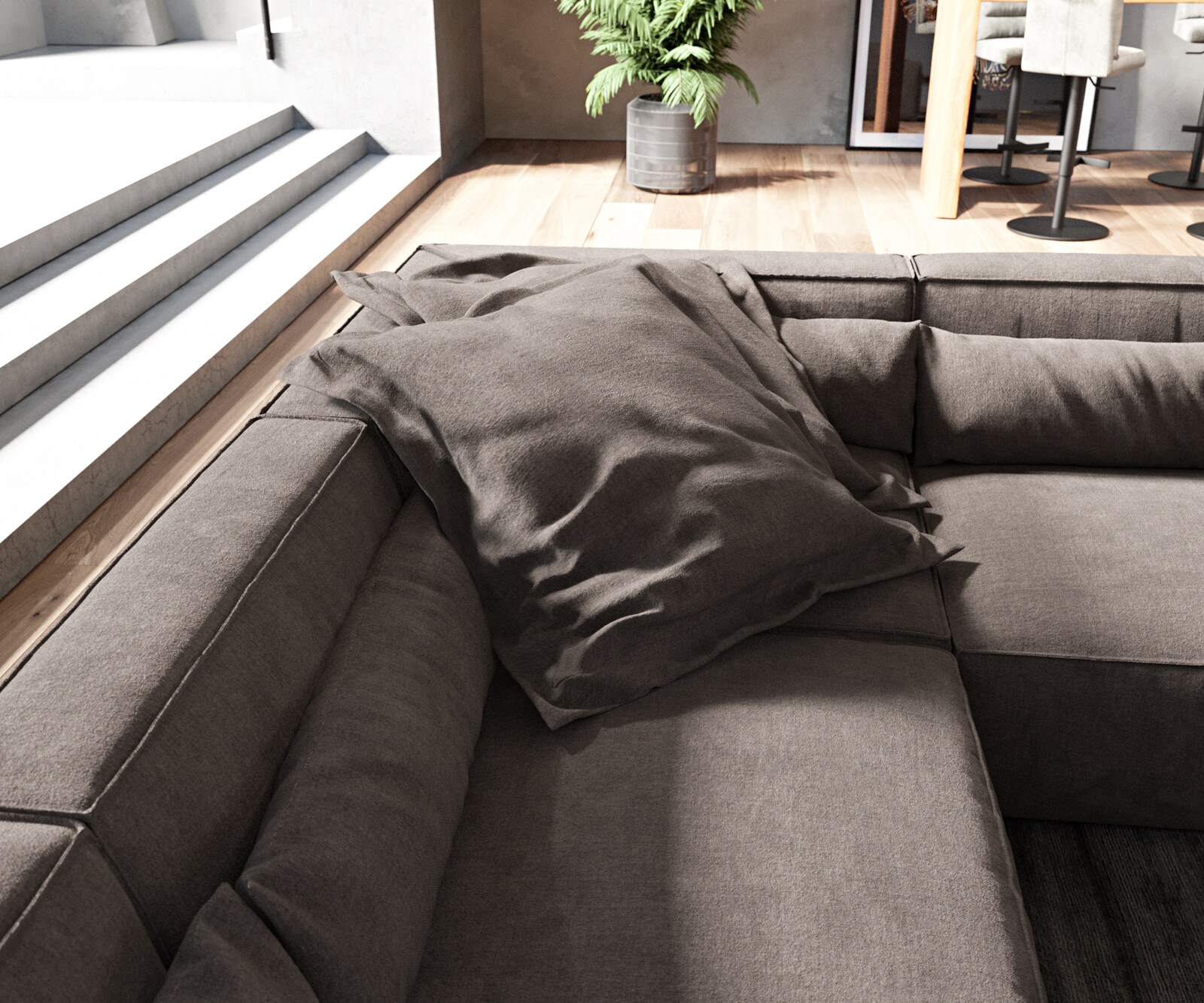 Canapé panoramique Sirpio 300x200 cm Microfibre Marron Kaki Recamiere variable avec Tabouret 5