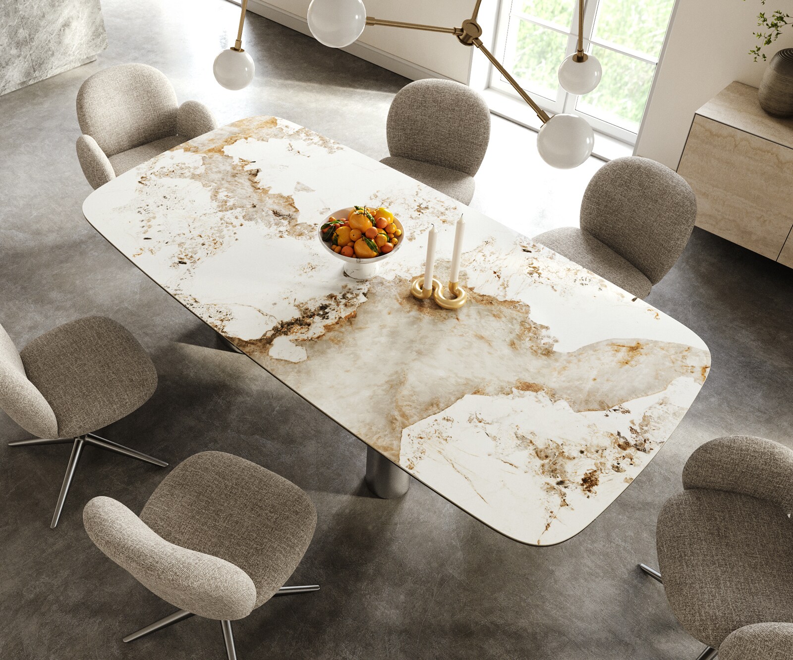 Table à manger Edge Boot 240x120 cm Céramique Minas Melange Blanc-Beige Troa Acier inoxydable gebürstet 4