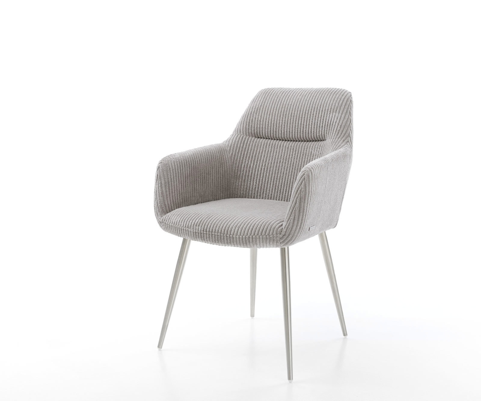 Chaise-de-salle-à-manger Pejo-Flex côtelé gris argenté 4 pieds coniques acier inoxydable brossé ressorts ensachés