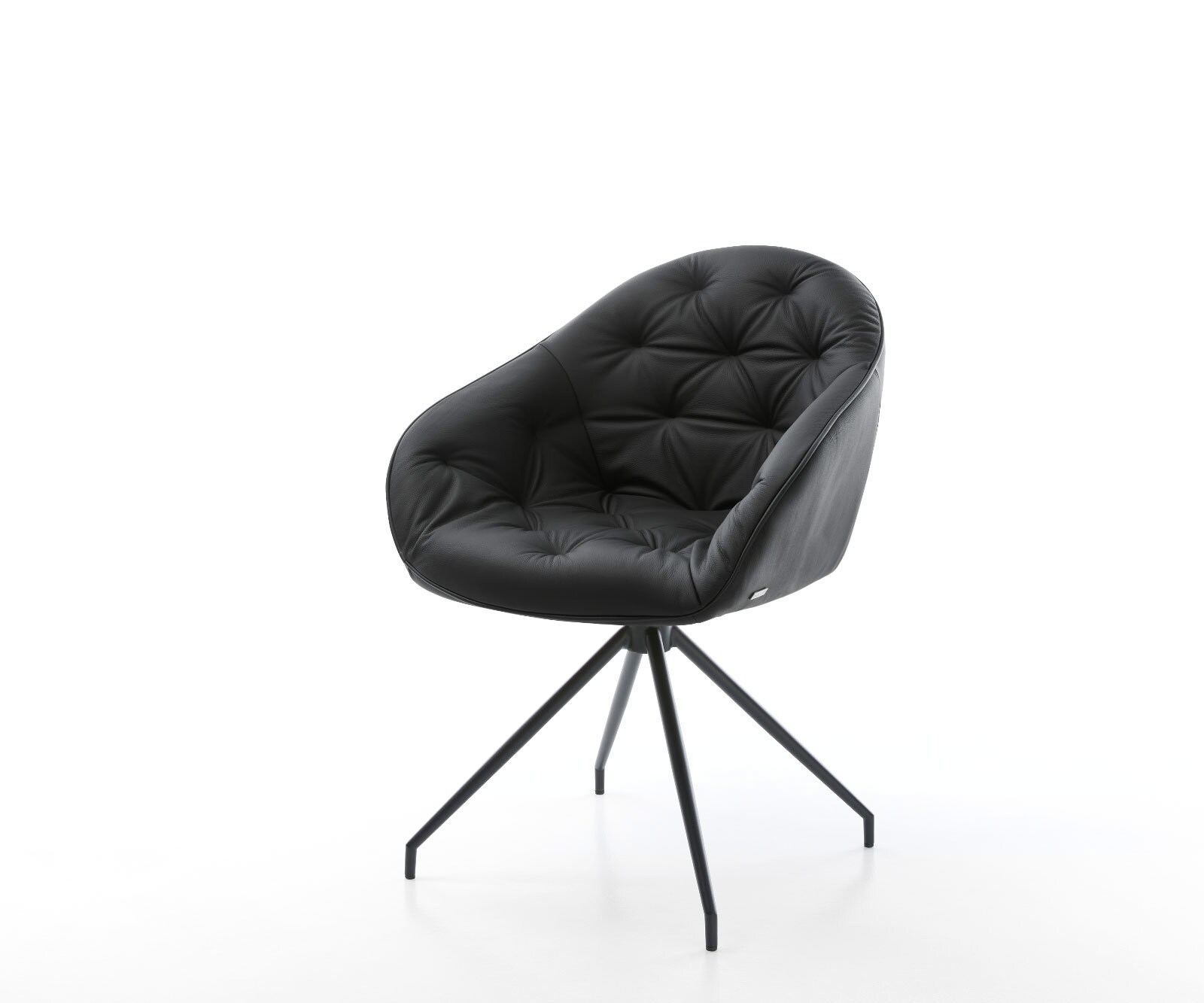 Chaise-de-salle-à-manger Gaio-Flex cuir de vache noir pied croisé conique noir