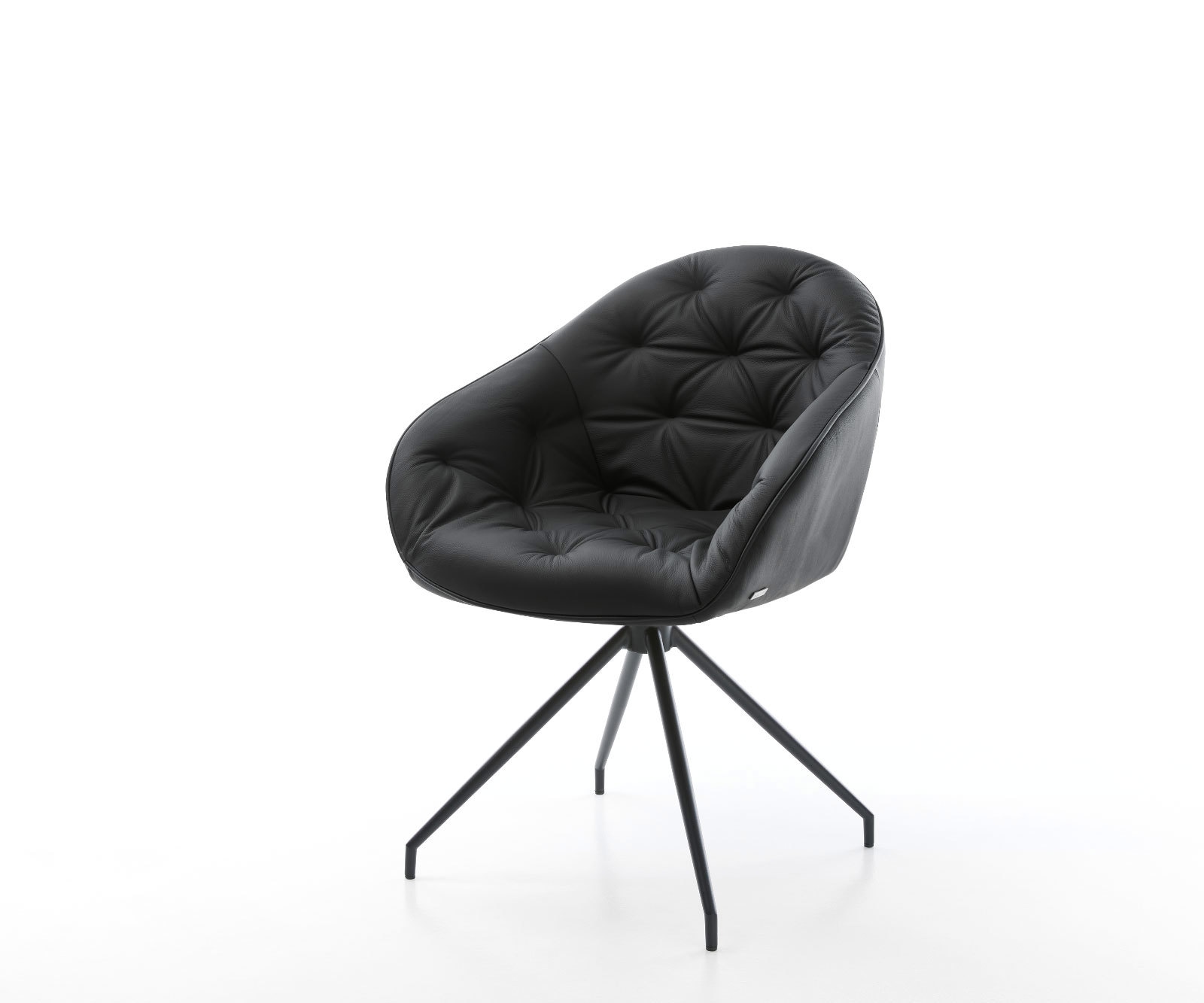 Chaise-de-salle-à-manger Gaio-Flex cuir de vache noir pied croisé conique noir Chaise-de-salle-à-manger Gaio-Flex cuir de vache noir pied croisé conique noir