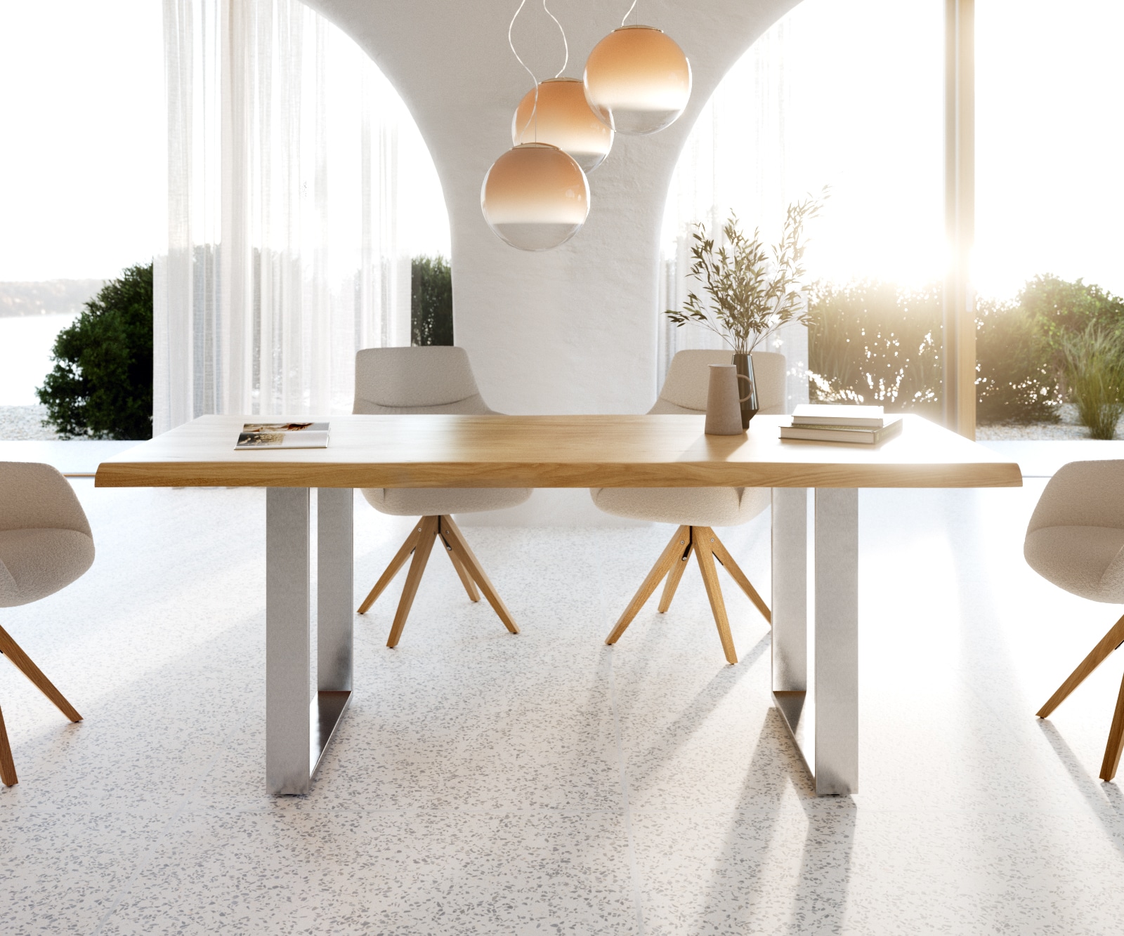 Table à manger Edge 200x100 chêne nature acier inoxydable mince Live-Edge 1 Table à manger Edge 200x100 chêne nature acier inoxydable mince Live-Edge 1