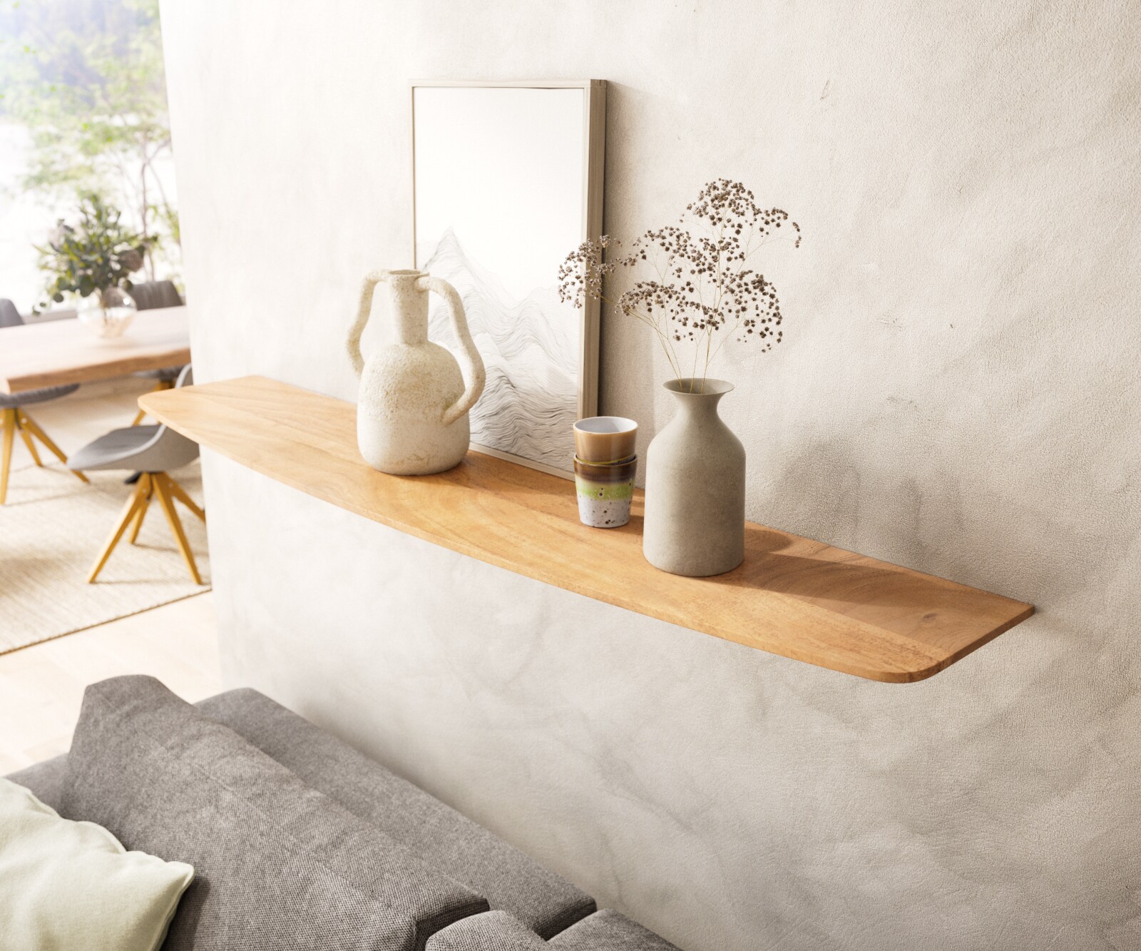 Étagère murale Edge 145 cm acacia naturel bord suisse massif 1