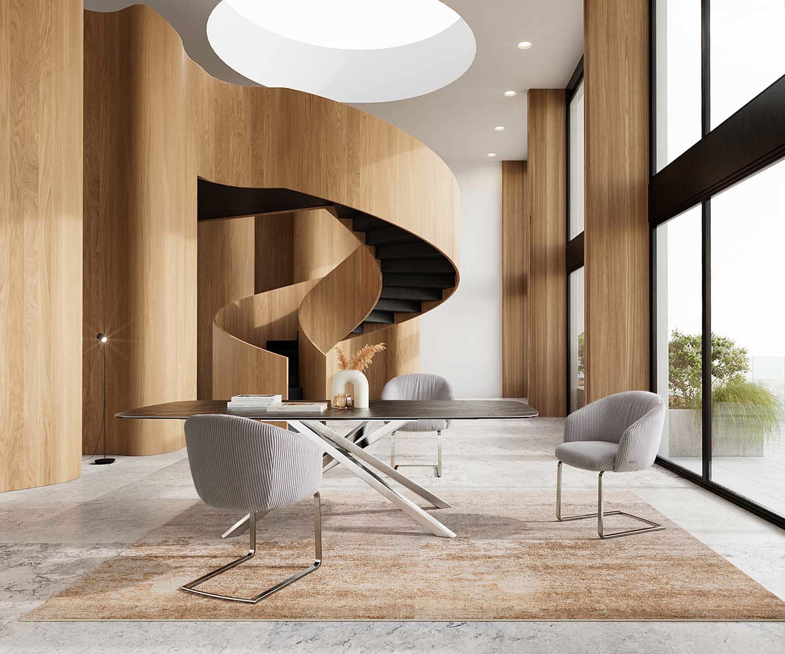Cantilever Caja-Flex avec accoudoirs côtelé gris argenté pied cantilever plat acier inoxydable brossé ressorts ensachés 5 Cantilever Caja-Flex avec accoudoirs côtelé gris argenté pied cantilever plat acier inoxydable brossé ressorts ensachés 5