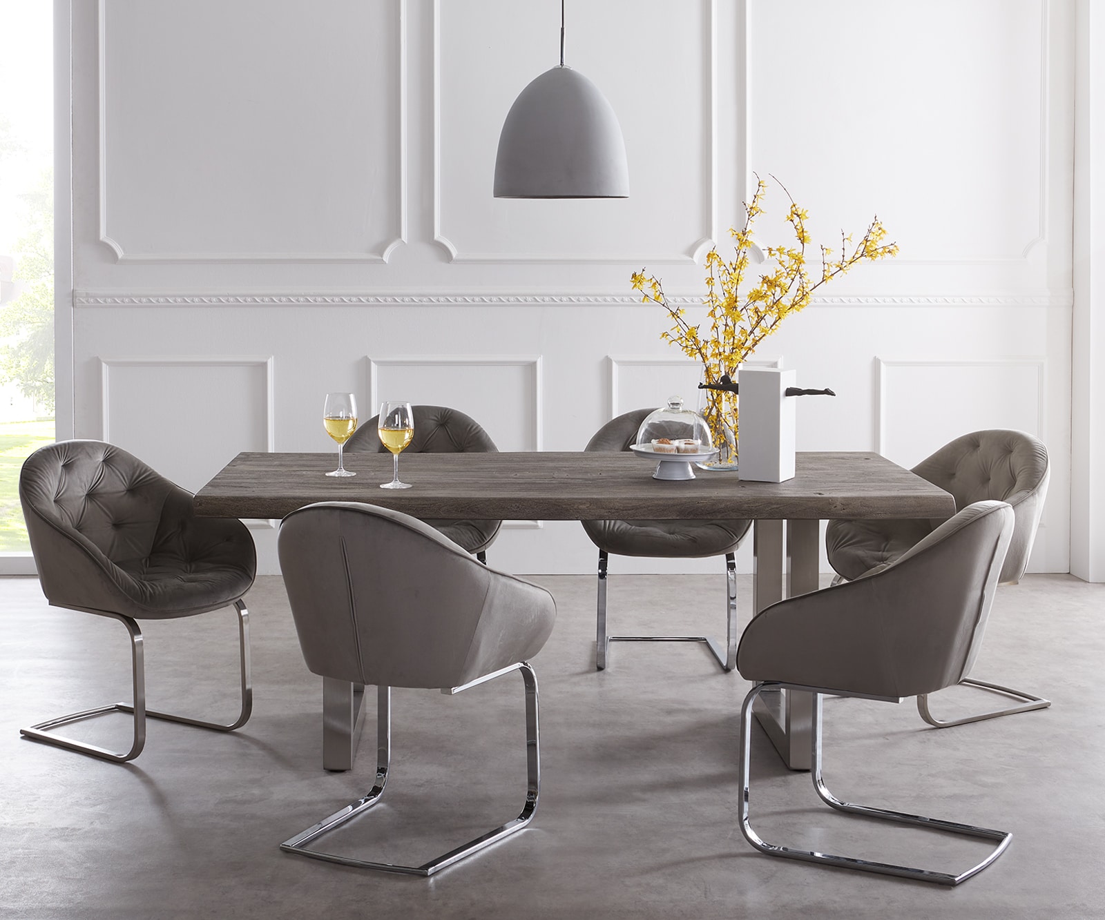 Table-à-manger Edge 180x90 XL acacia platine acier inoxydable large Live-Edge 1 Table-à-manger Edge 180x90 XL acacia platine acier inoxydable large Live-Edge 1