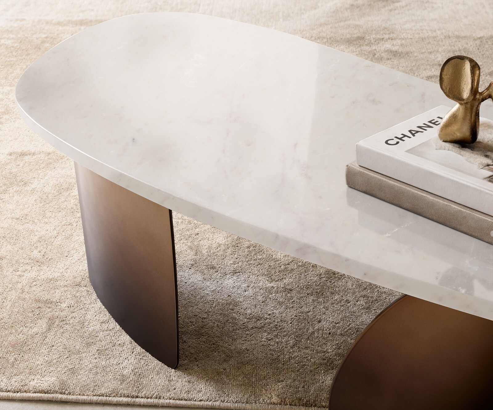 Table basse Marvello 100x50 cm marbre blanc métal Gold Ombre 3